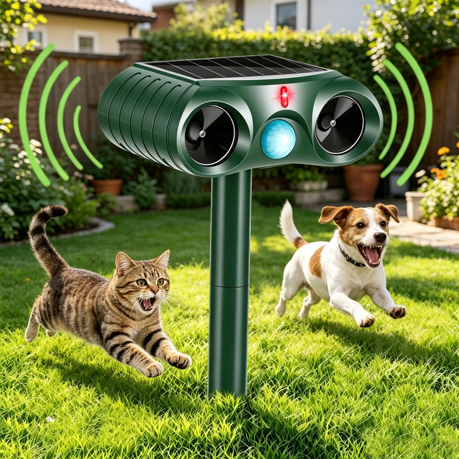 Cat Repellent For Gardens UK, Cat Deterrents For Gardens,Fox Deterrents With Ultrasonic, Pir Sensor,Fox Repellent,Cat Scarers For Garden For Farm Yard Effective For Squirrels, Dogs Foxes