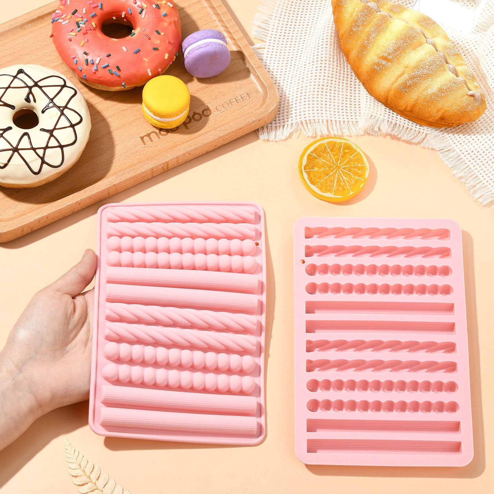 UR URLIFEHALL 2 Moules en silicone pour barres de chocolat Longues bandes Moules pour biscuits en forme de doigt pour la cuisson de pain, gâteau, bonbons, pudding, beurre, créations artisanales - 5