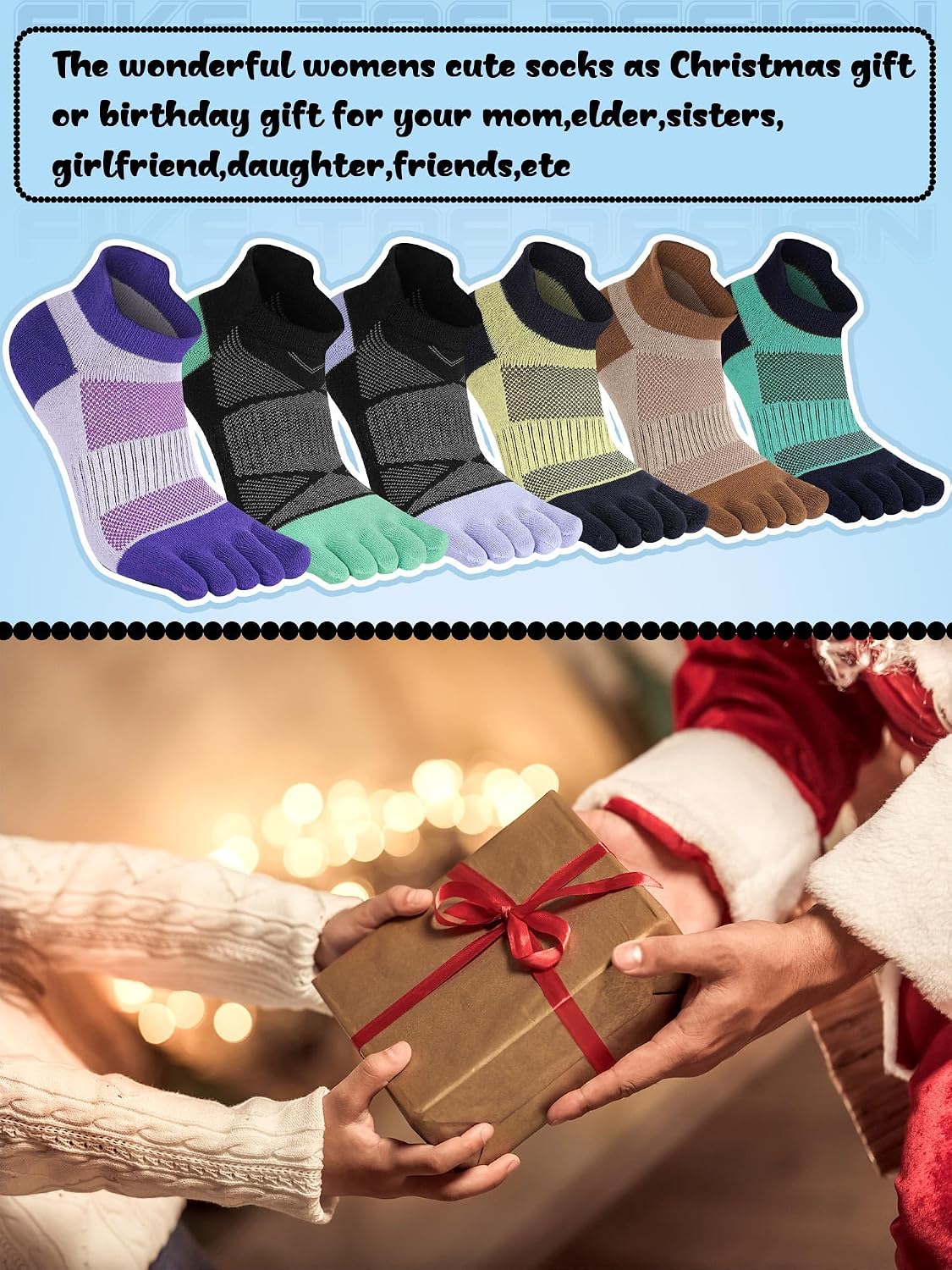 Fourluoo 6 Pairs Women Men Ankle Toe Socks Cotton Wicking Crew Toe Separator Sock No Show Socks for Athletic Running