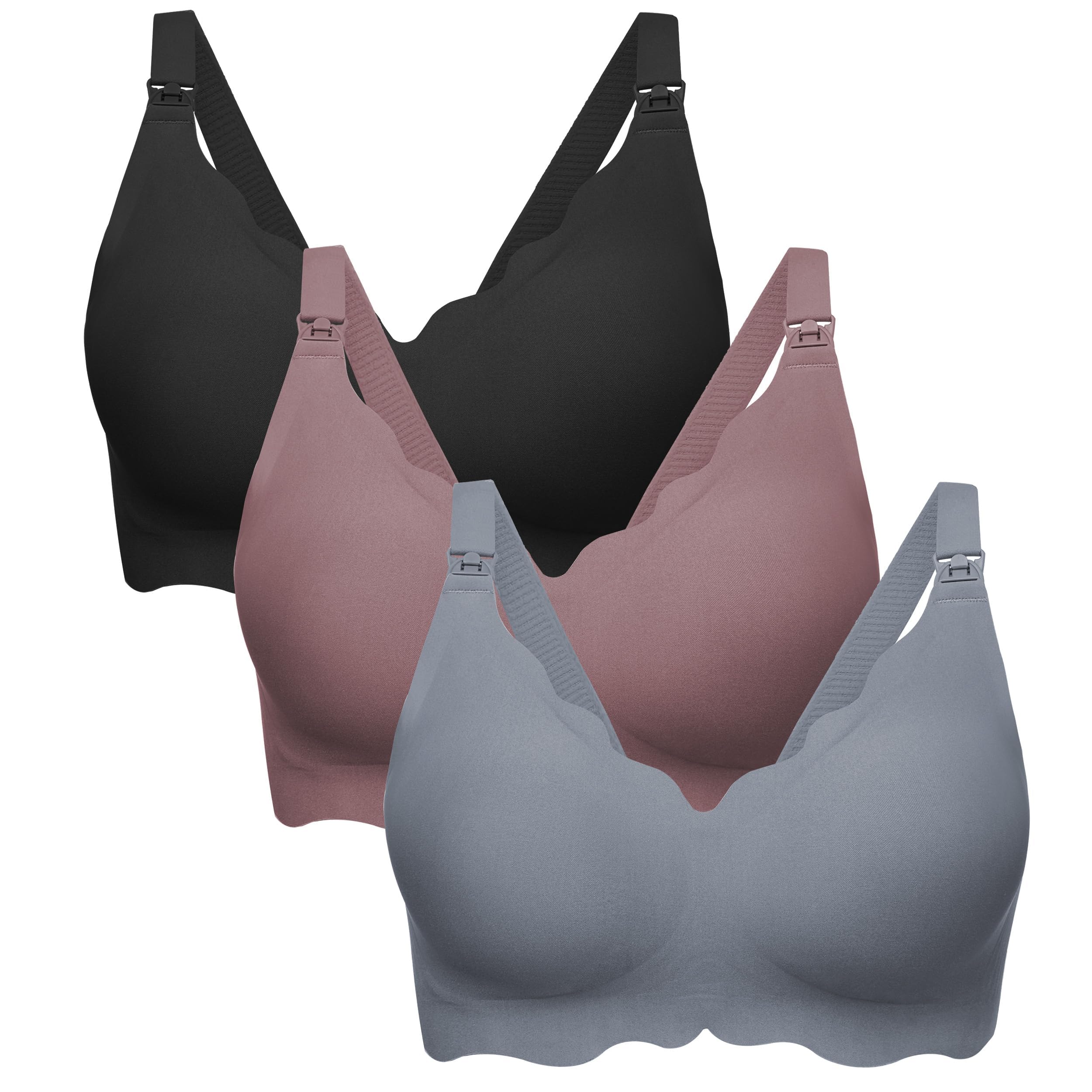HBselect Naadloze borstvoedingsbeha zijdeachtige bustier borstvoedings- en slaapbeha zonder beugel voor dames, B: zwart/roze rood/blauw, L