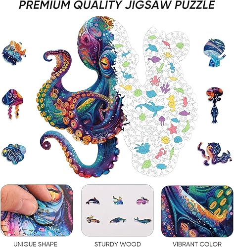 Miniatura 3 de Qiuenisray Rompecabezas de 500 piezas para adultos, rompecabezas de pulpo de madera, rompecabezas geniales certificados FSC, pieza de rompecabezas