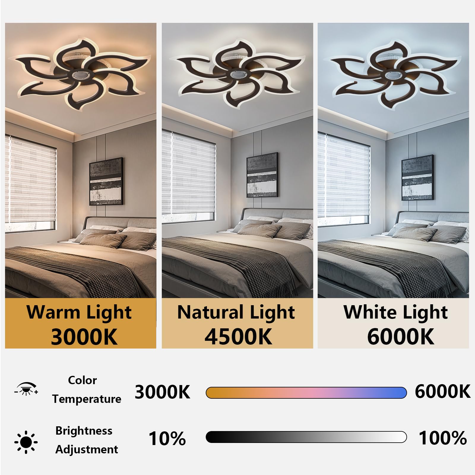 Plafoniera Soffitto RGB è Dotata di Sei Petali Lampadario Altoparlante Bluetooth Telecomando App Lampadari Dimmerabile 3 Temperature di Colore Timer Funzione di Memoria per Camere da Letto, Nero