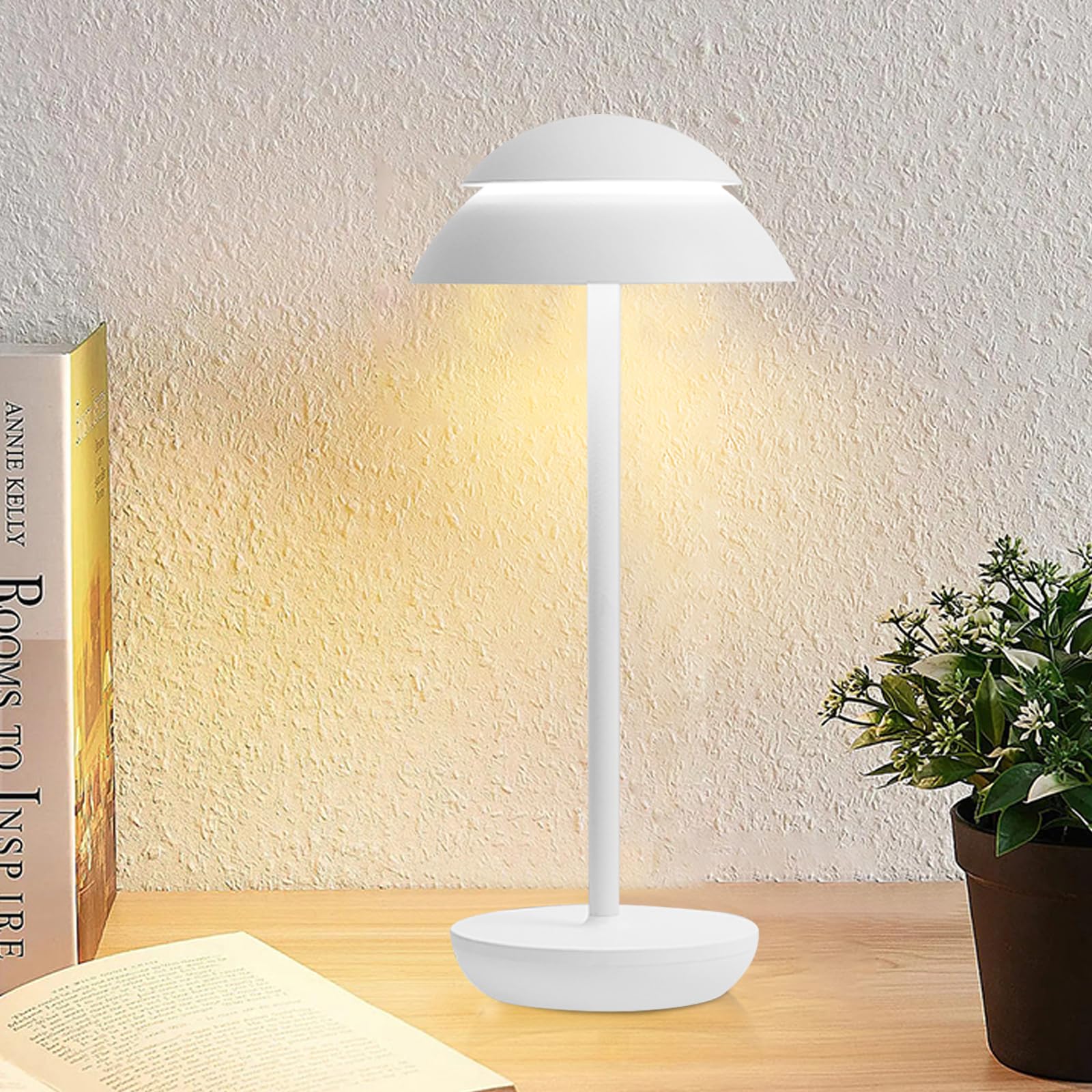 Bedside Lamps, Table Lamp, Desk Lamp, Wireless Desk Lamp, 3 Colors Dimmable Touch Lamp, USB Rechargeable, for Bedroom Living Room (New White)