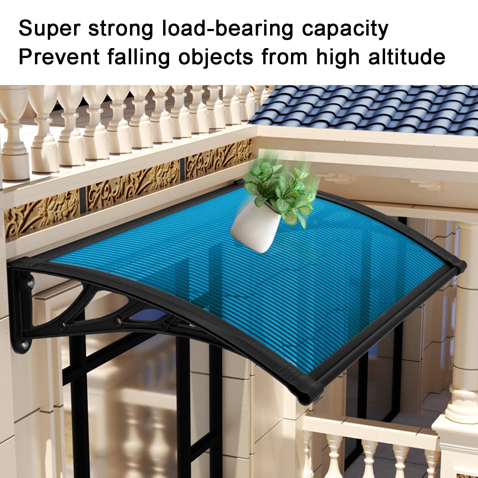Stores Extérieurs pour Porte D'entrée, Panneau Transparent en Polycarbonate et Support en Aluminium, Auvent de Terrasse Extérieur(Blue,60 * 120cm/24 * 47in)