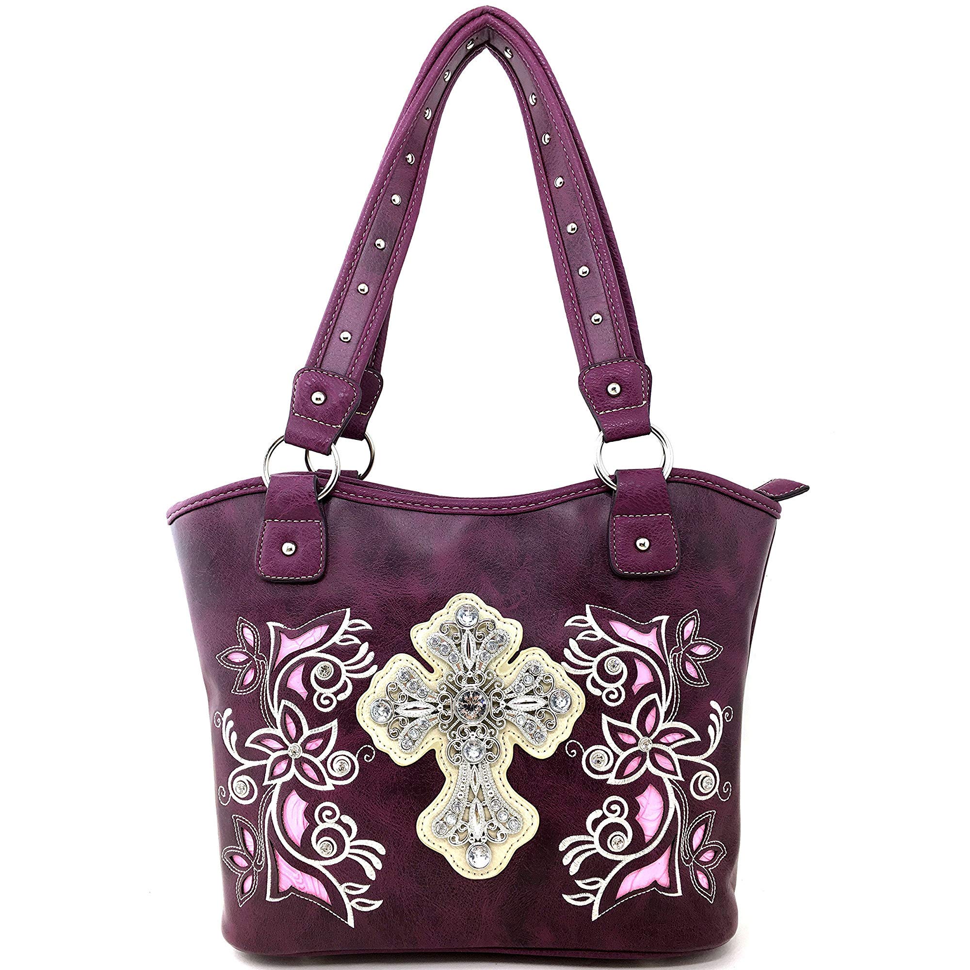 Justin West Embroidery Floral Silver Cross Concealed Carry Handbag Purse Wallet product thumbnail 2