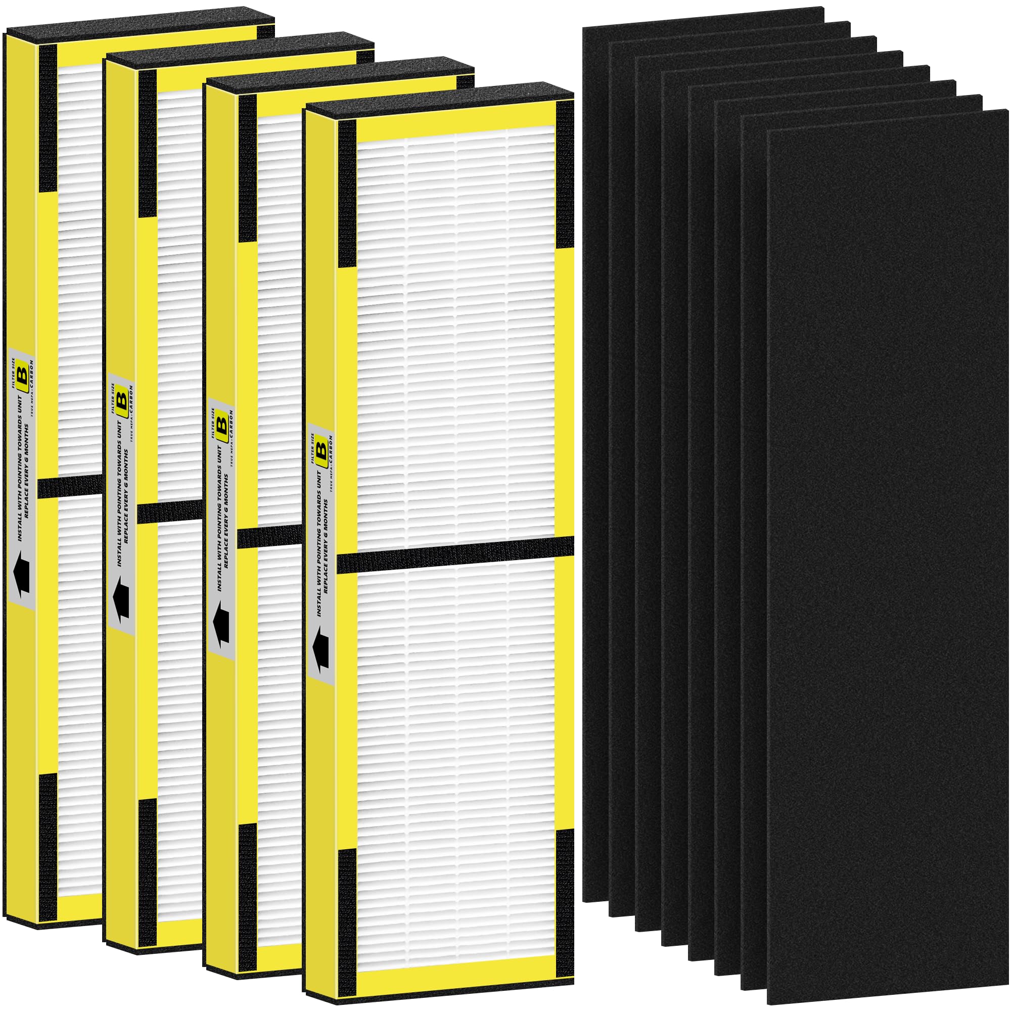FLT4825 HEPA Filter B Replacement for Germ Guardian Air Purifier AC4825, AC4300, AC4900, AC4825DLX, AC4850, CDAP4500, AP2200, 4 H13 True HEPA Filters + 8 Activated Carbon Pre-Filters