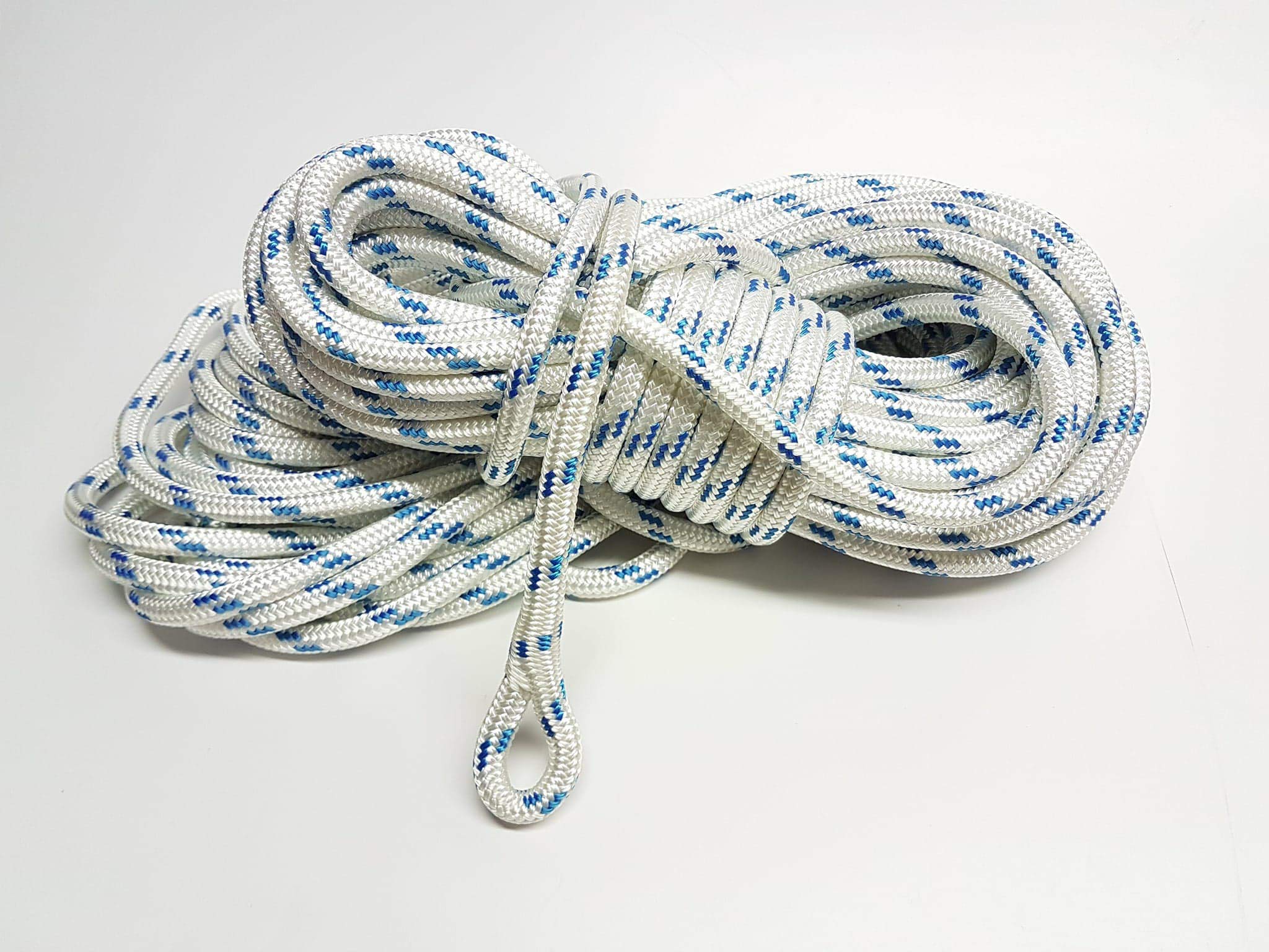 12mm Polyester Braid on Braid Rope Spliced Halyard (White With Blue Fleck, 35)