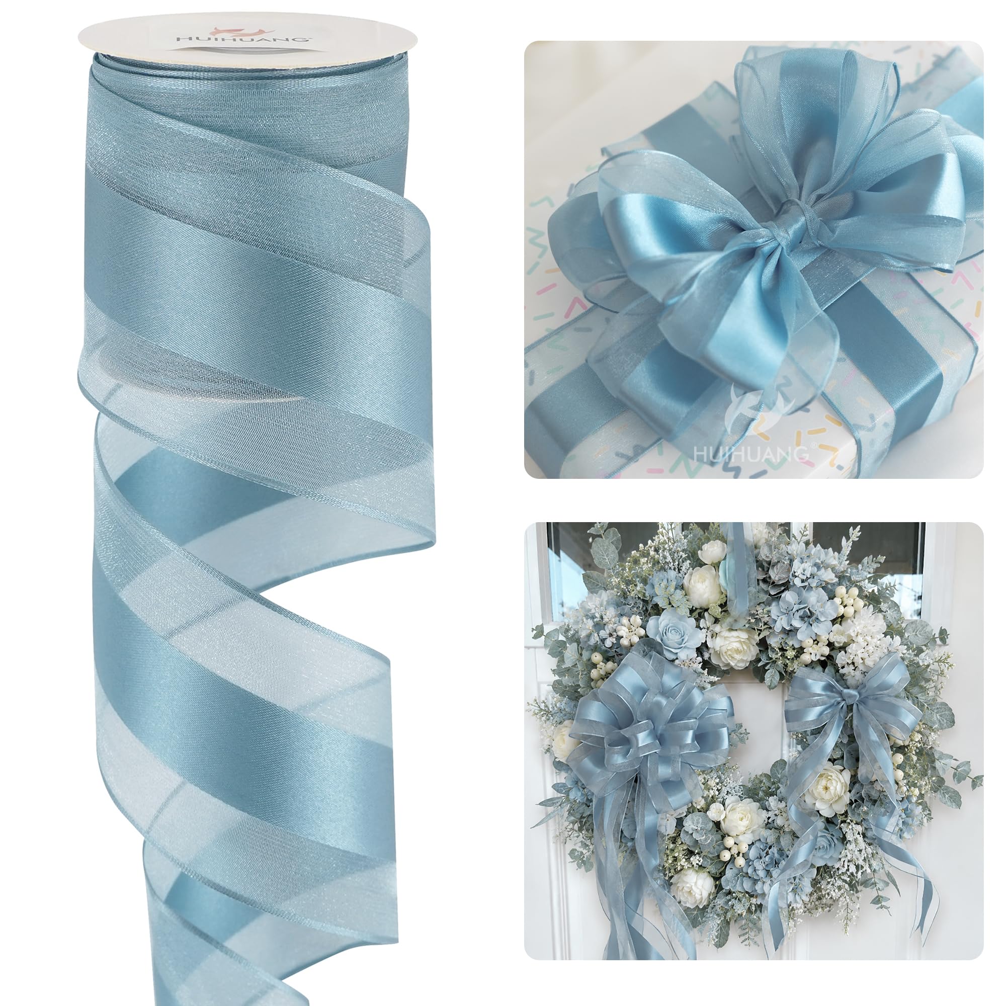 Amazon.com: HUIHUANG Dusty Blue Organza Wired Ribbon with Satin