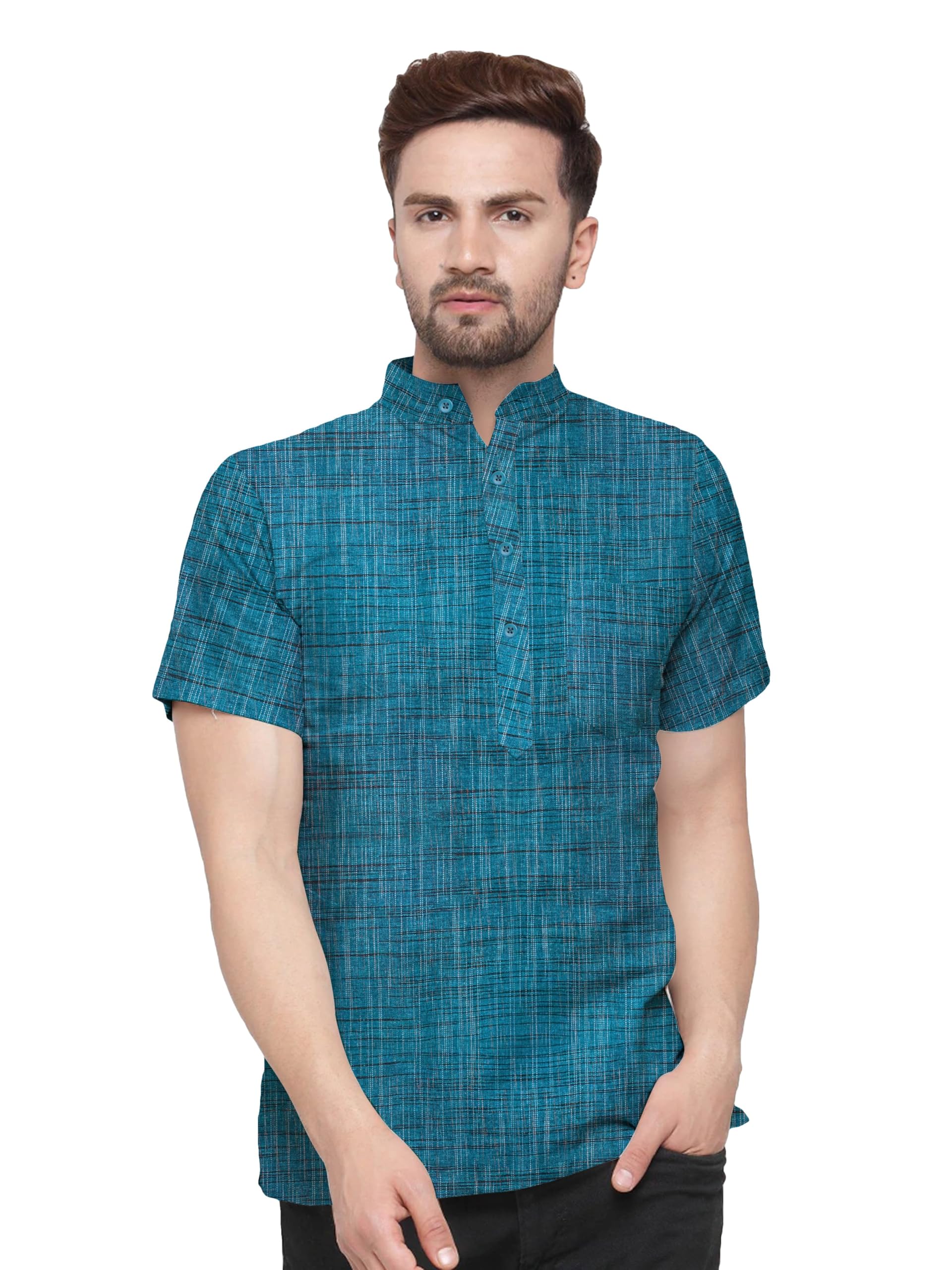 Mens Cotton Blend Half Sleeves Solid Casual Short Kurta-picture-49