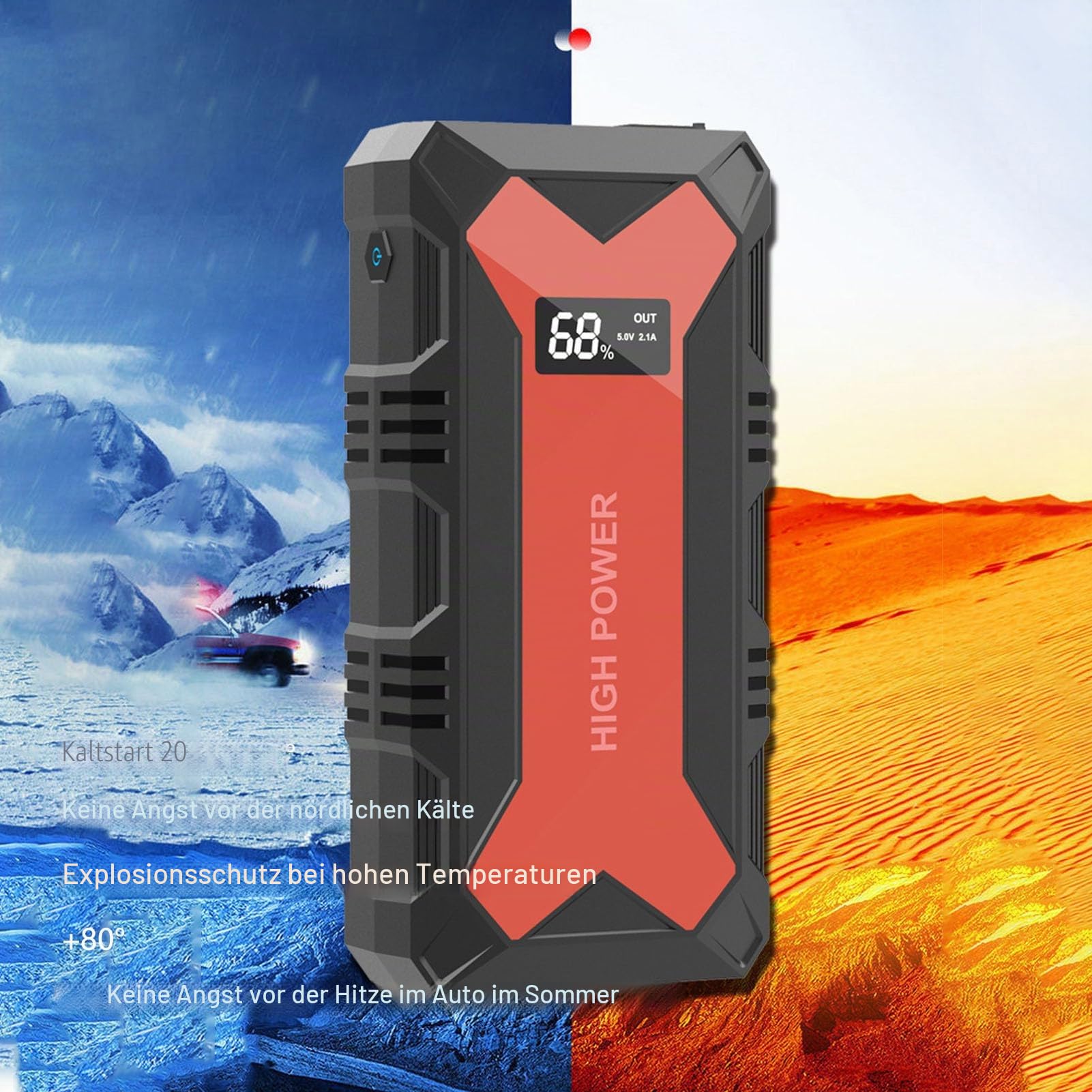 Tragbares 30000-mAh-Auto-Starthilfe-Netzteil, Schwer Entflammbar, Hohe Kapazität, Vielseitige Bank