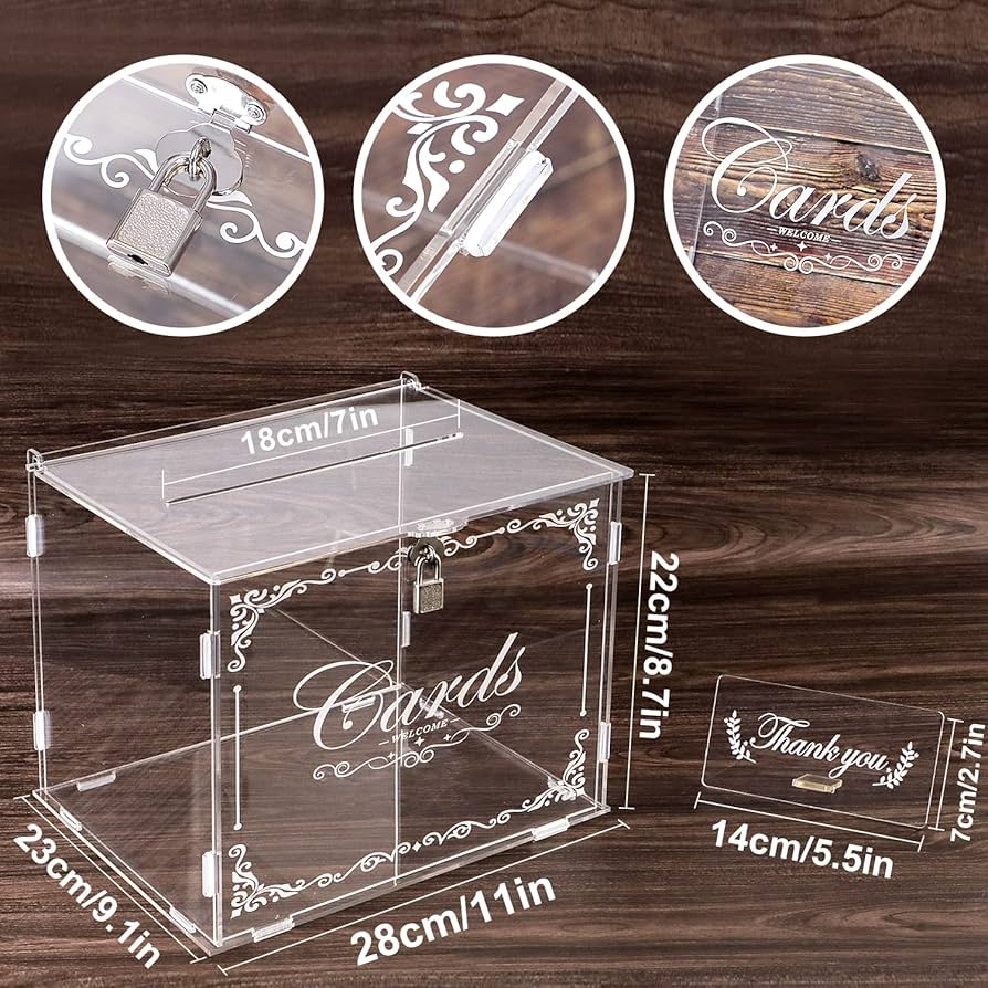 Acrylic Wedding Card Box With Lock Gift Card Box For Wedding Reception Decoratio