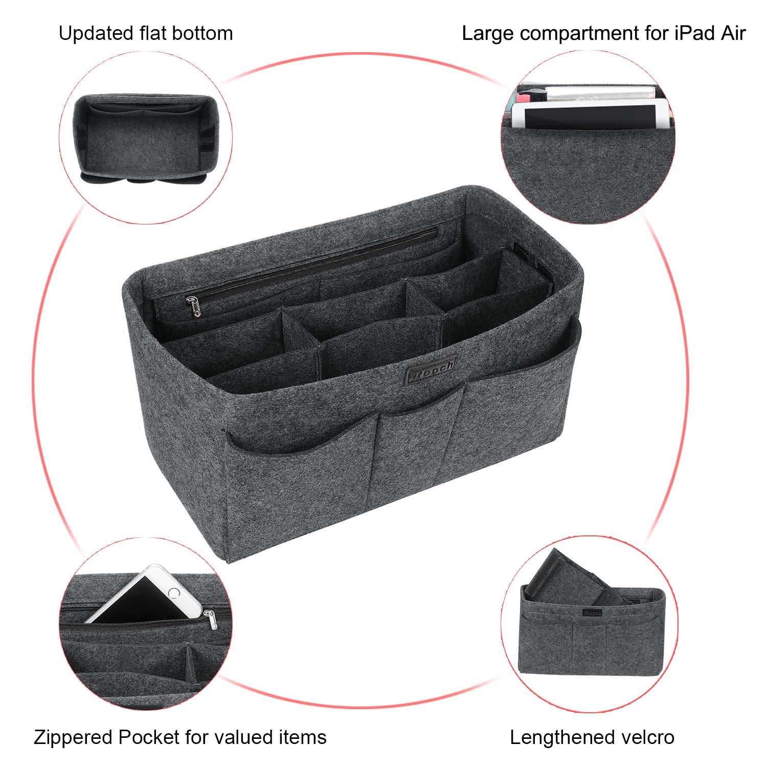 Organizador de Bolso de Fieltro, Multi-Bolsillo Organizador Bolso Insertar Bag in Bag Bolso Cosmético para Mujer