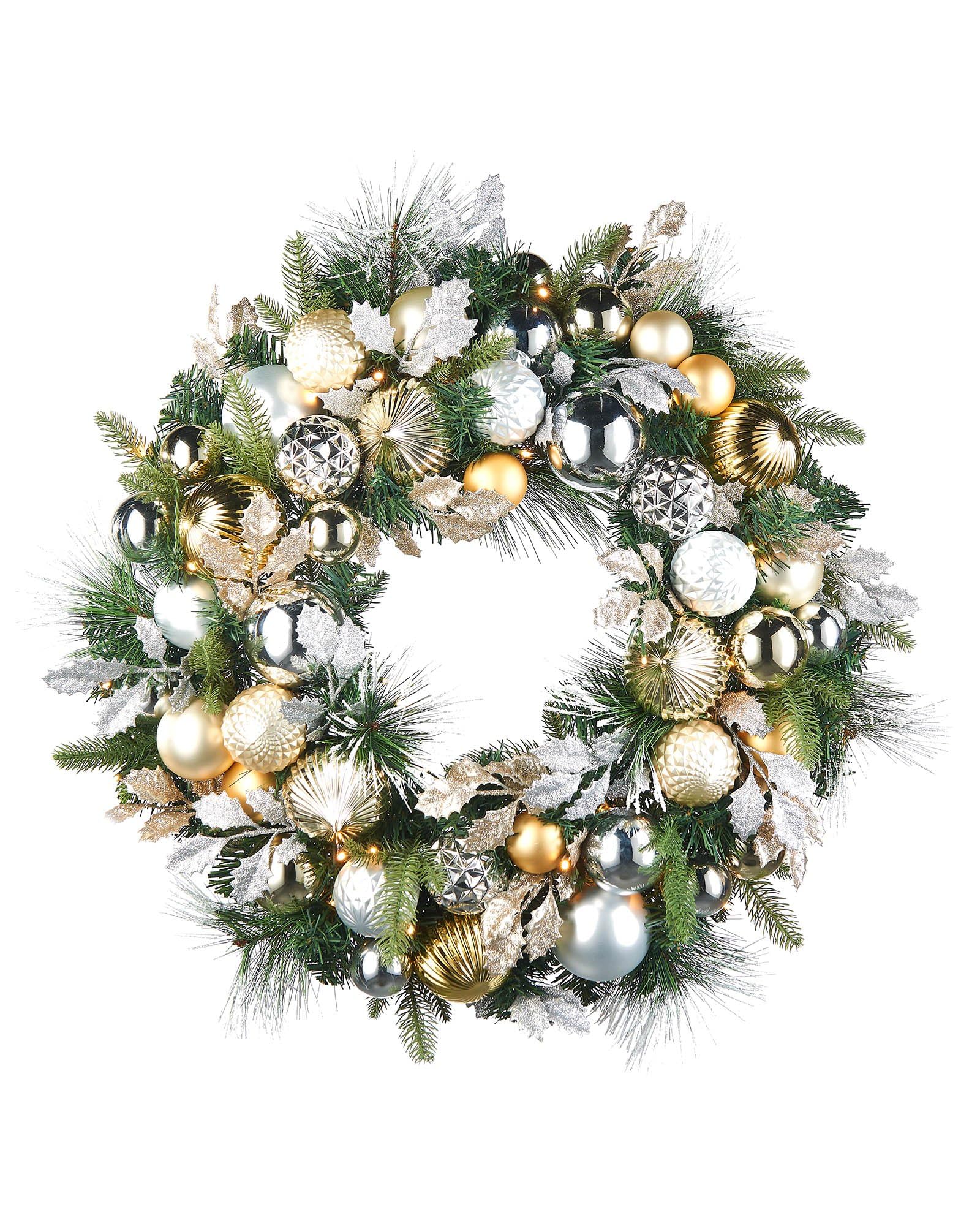 Pre-Lit Decorated Wreath, Silver/Champagne/Gold