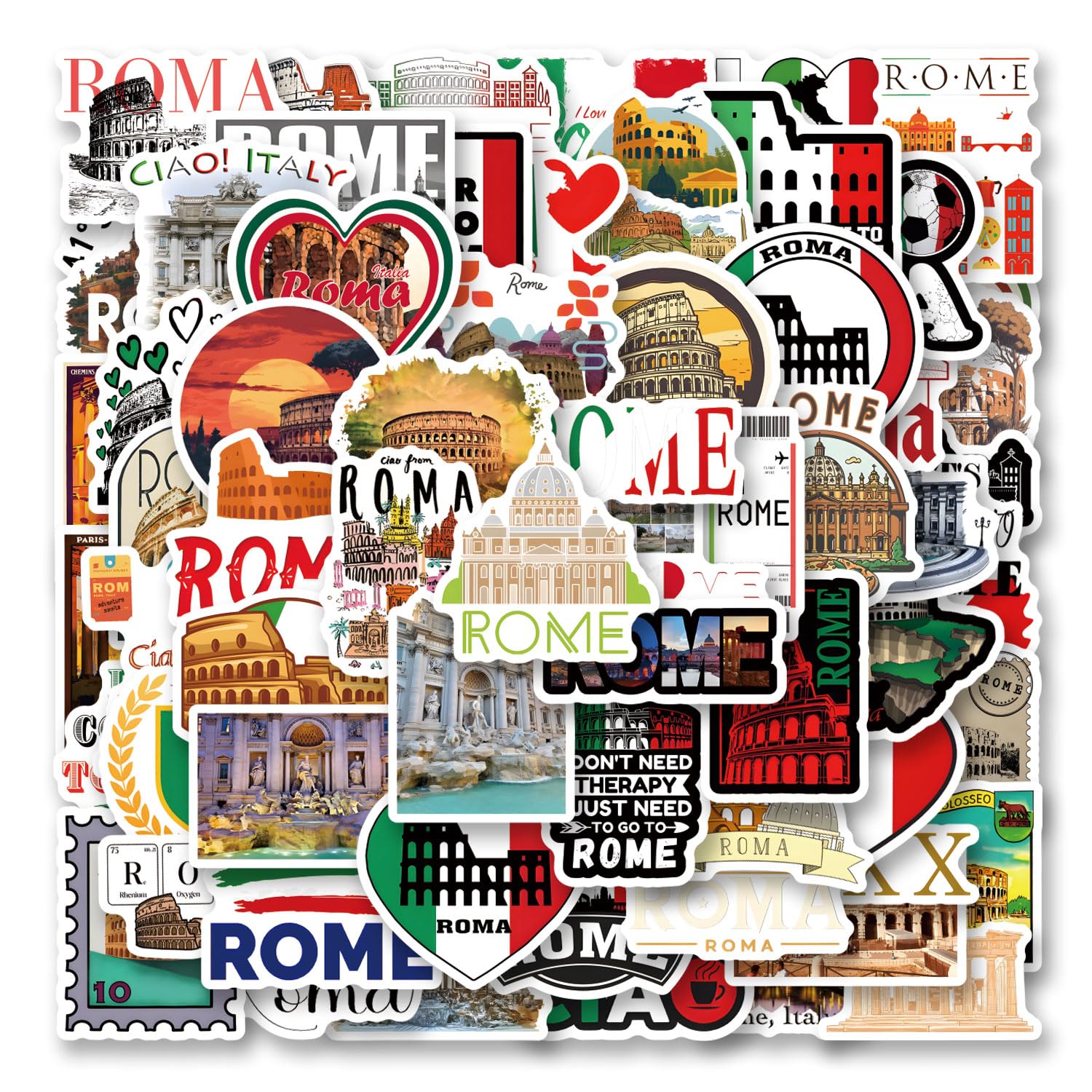 66pcs Rome Stickers Pack, Aesthetic Vinyl Waterproof Sticker Decals for Water Bottle,Laptop,Phone,Skateboard,Scrapbooking,Bumper for Party Supply
