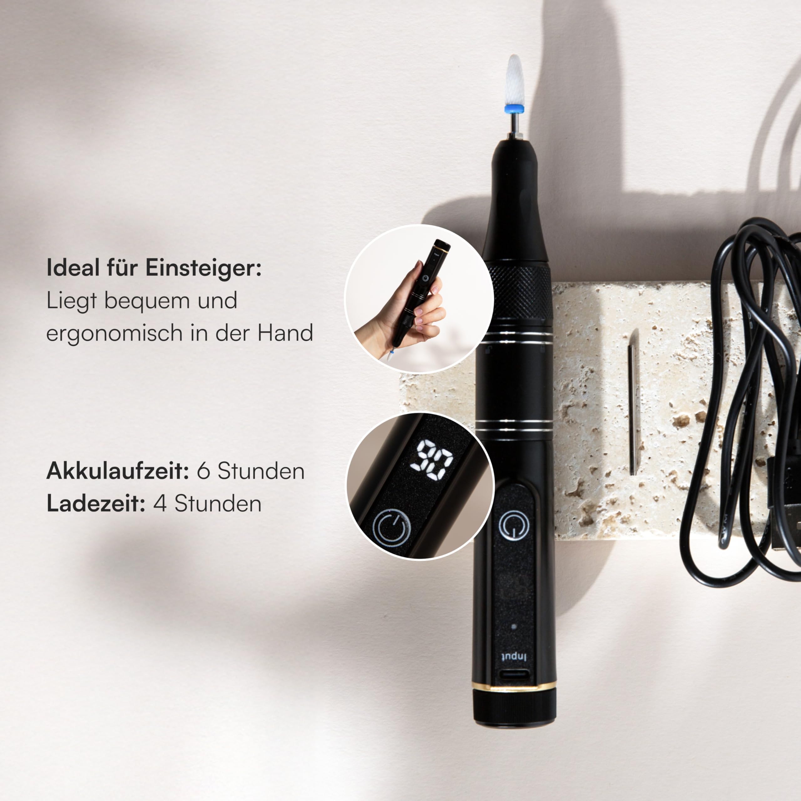 Doonails - Nagelfräser PRO elektrische Nagelfeile mit bis zu 35000 u/Min - Fräser für Gel- & Acrylnägel an Händen und Füßen - Kabellose Nagelfräse wiederaufladbar für Mani- & Pediküre Set
