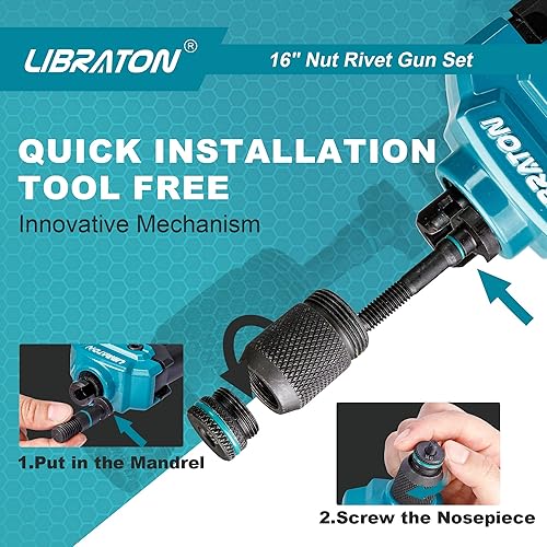 Miniatura 2 de LIBRATON Mandril de pistola de tuerca remachable y pieza de nariz para pistola de remache de tuerca (M8)