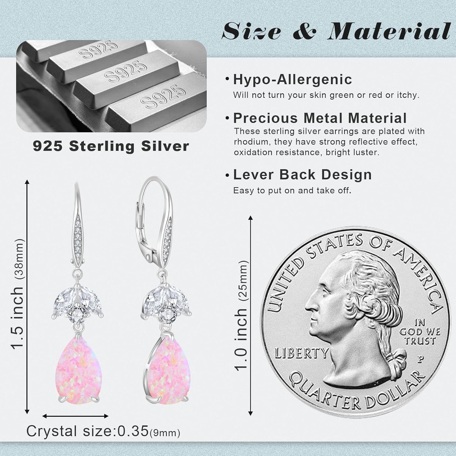 Opal Earrings 925 Sterling Silver Cubic Zirconia Dangle Earrings for Women Valentine's Day Christmas Mother's Day Gifts - Image 6