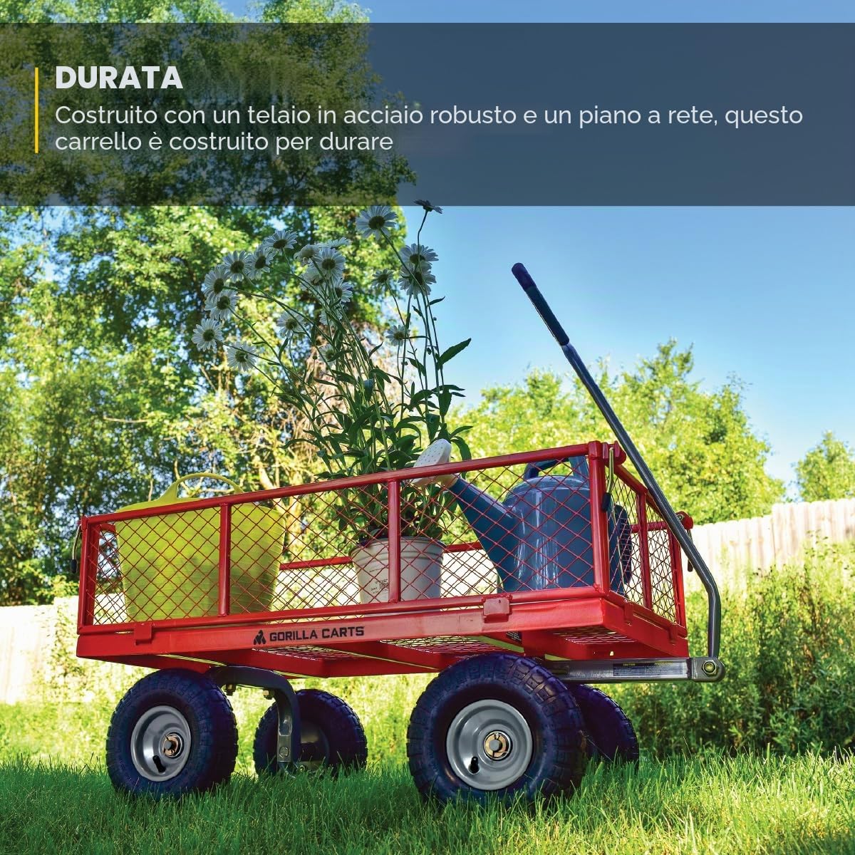 Gorilla Carts Carrello multiuso in acciaio, letto da 1,2 m, capacità di carico 362,9 kg, nero – Carro da trasporto resistente per esterni, con pannelli laterali rimovibili per cortile, prato, giardino