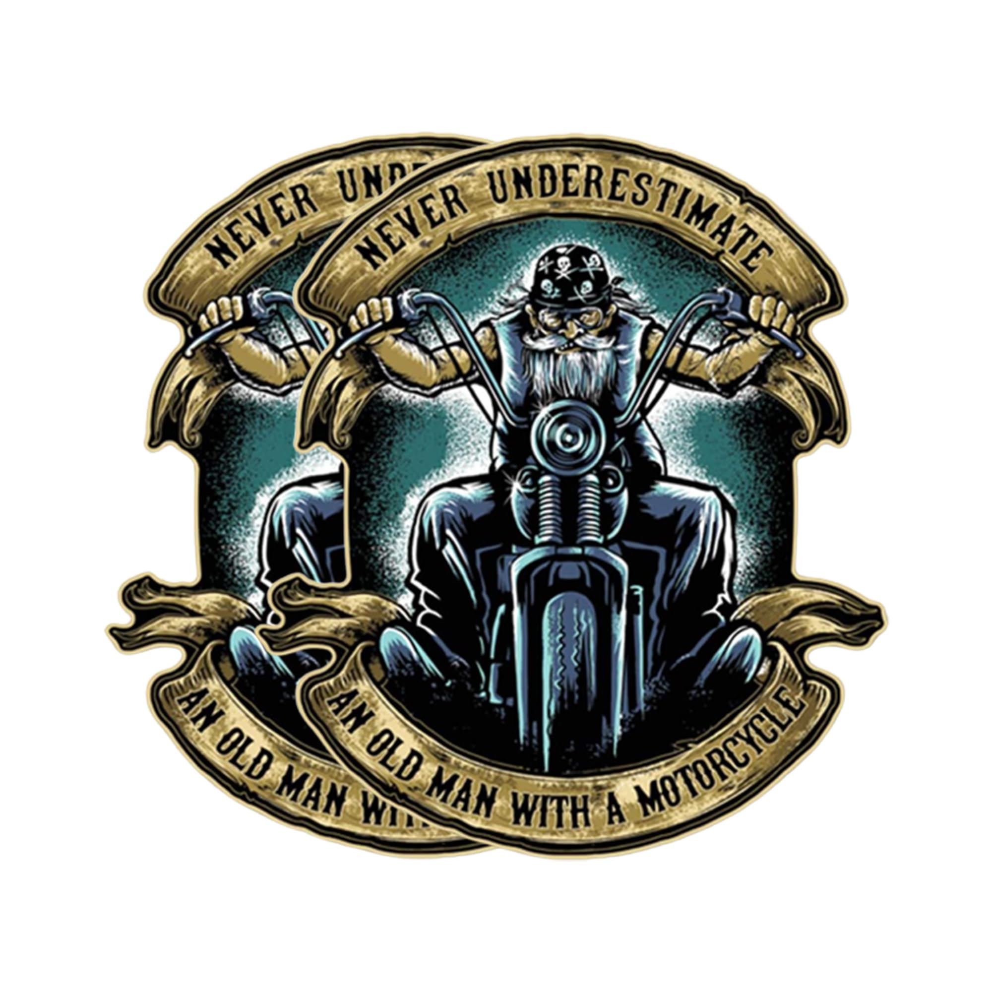 2-Pack Never Underestimate an Old Man with A Motorcycle Vinyl Sticker - 4 Inches - Motorcycle Sticker for Car Truck SUV Van Window Bumper Wall Laptop Tablet Cup Tumbler and Any Smooth Surface