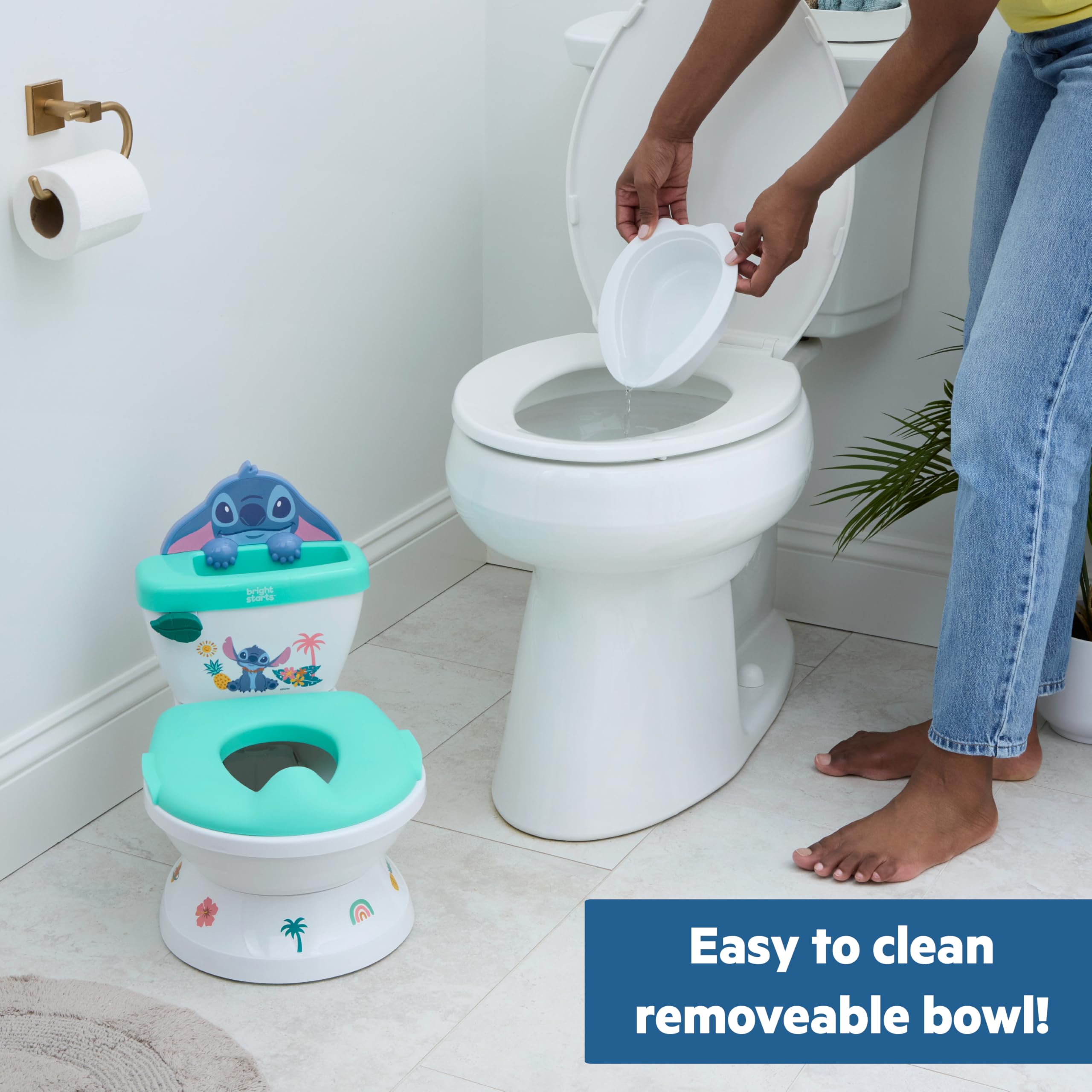 Disney Baby Stitch My Size Vasino Bambini di Bright Starts, 2-in-1 Vasino con Suono di Scarico, Sedile WC Rimovibile, Include 12 Adesivi, Addestramento al Vasino, Da 18 Mesi