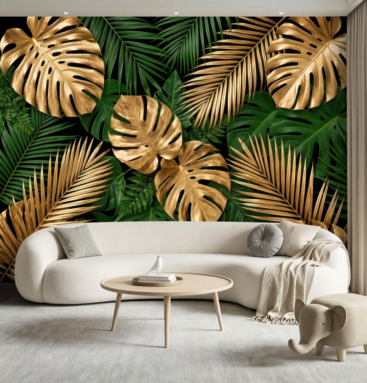3D - Carta da parati murale in tessuto non tessuto tropicale, moderna, 350 x 256 cm, immagine panoramica per soggiorno, camera da letto, cameretta dei bambini, decorazione murale botanica Monstera