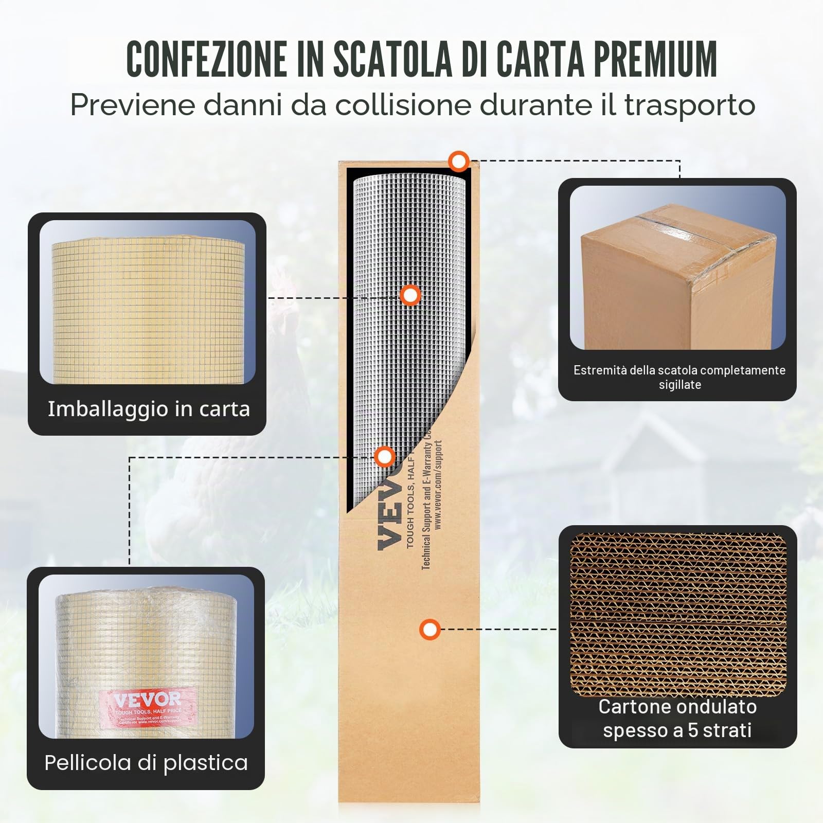 VEVOR Panno per Ferramenta 1220 mm x 30,48 m Calibro 23 Rotolo di Rete Metallica Zincata a Caldo, Recinzione Filo Metallico per Polli, Rete Metallica per Gabbie per Conigli, Giardino, Piccoli roditori