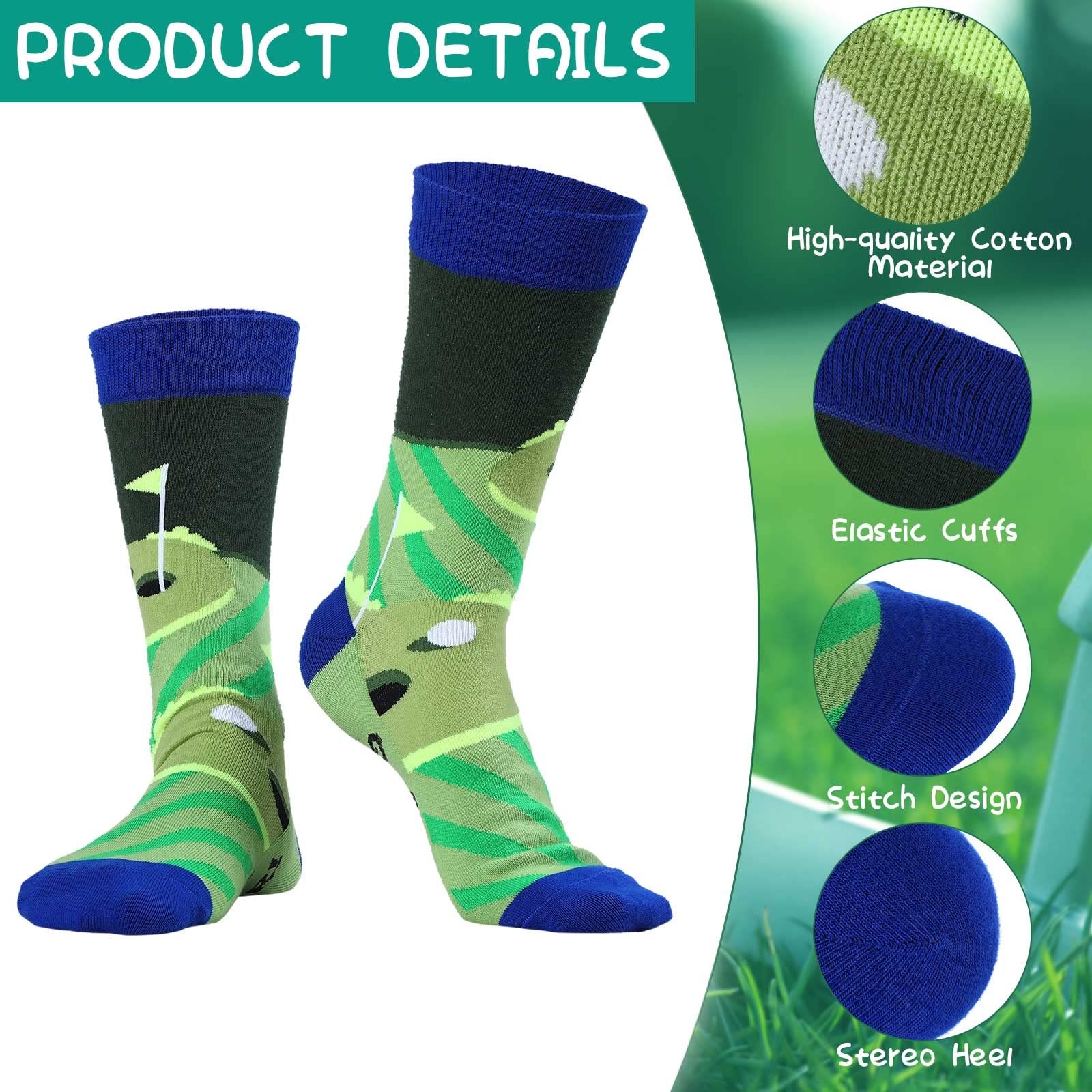 Handepo Lustige Herren-Golfsocken, Baumwolle, Golfzubehör für ihn, Weihnachten, lässig, Sport, Crew-Socken, Geschenk für Männer, Golfer, Opa, Kollegen, Mitarbeiter, Chef, 4 Paar