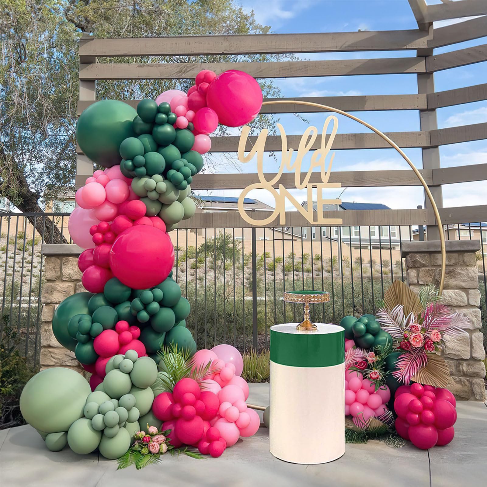 Hunter Green and Pink Balloon Garland Arch Kit 153pcs dark