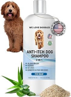 Premium Anti Itch Dog Shampoo for Sensitive Skin, Made in USA, Dry Skin Treatment for Dogs, Great for Allergies, Itching, Hot Spots, Natural Ingredients & Allergy Relief, 16 OZ [We Love Doodles]