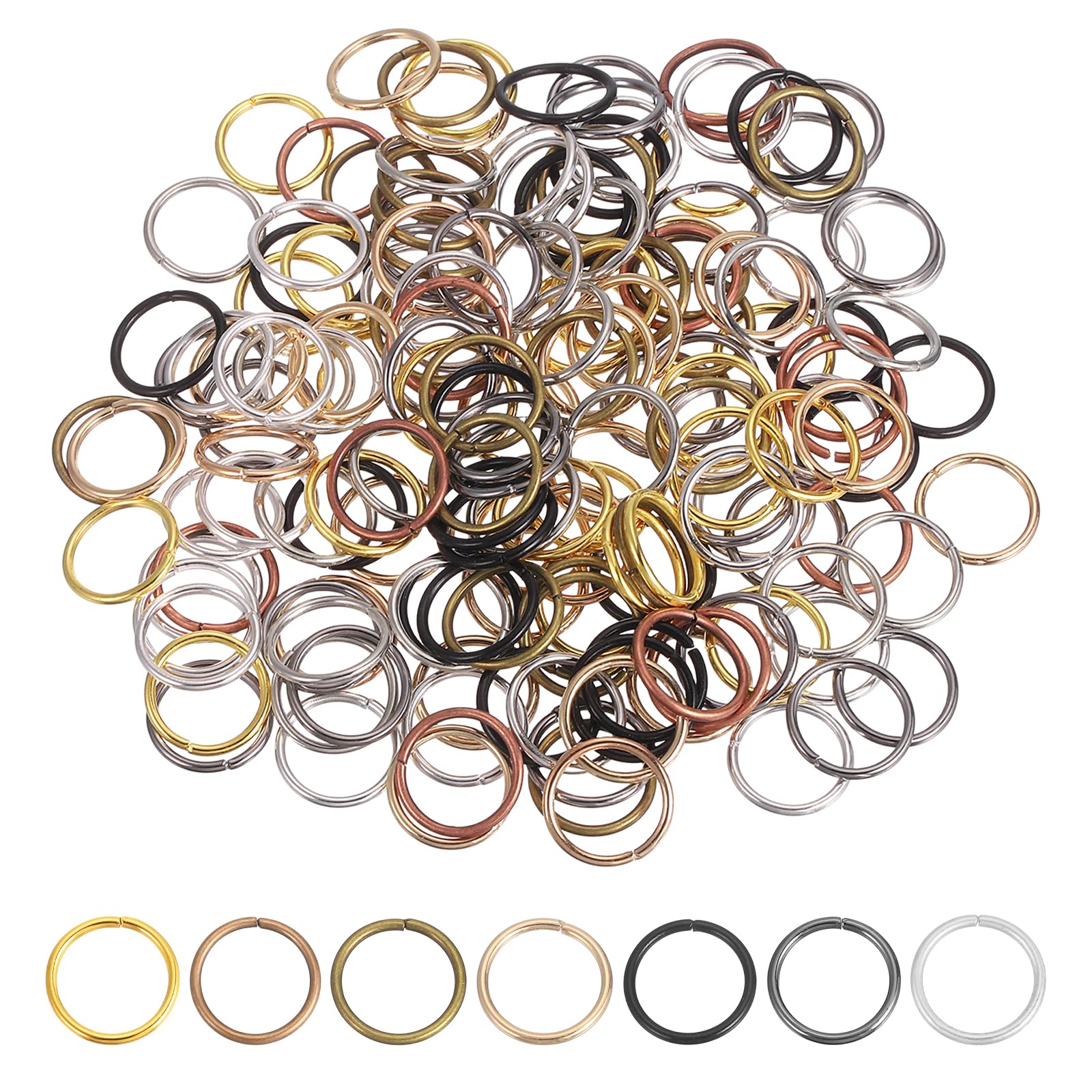 sourcing map 200 Pcs Open Jump Rings, 16mm Split Metal O Ring 1.5mm Thick Keychains Connector Ring for Jewelry Making DIY Necklaces Bracelet Earrings Craft Making, Mixed Color