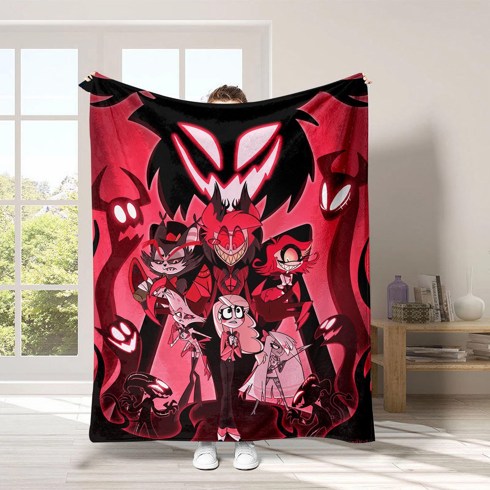 Jiumaocleu Hazbin Hotel Dekens Flanel Zachte Deken Anime Alastor 3D