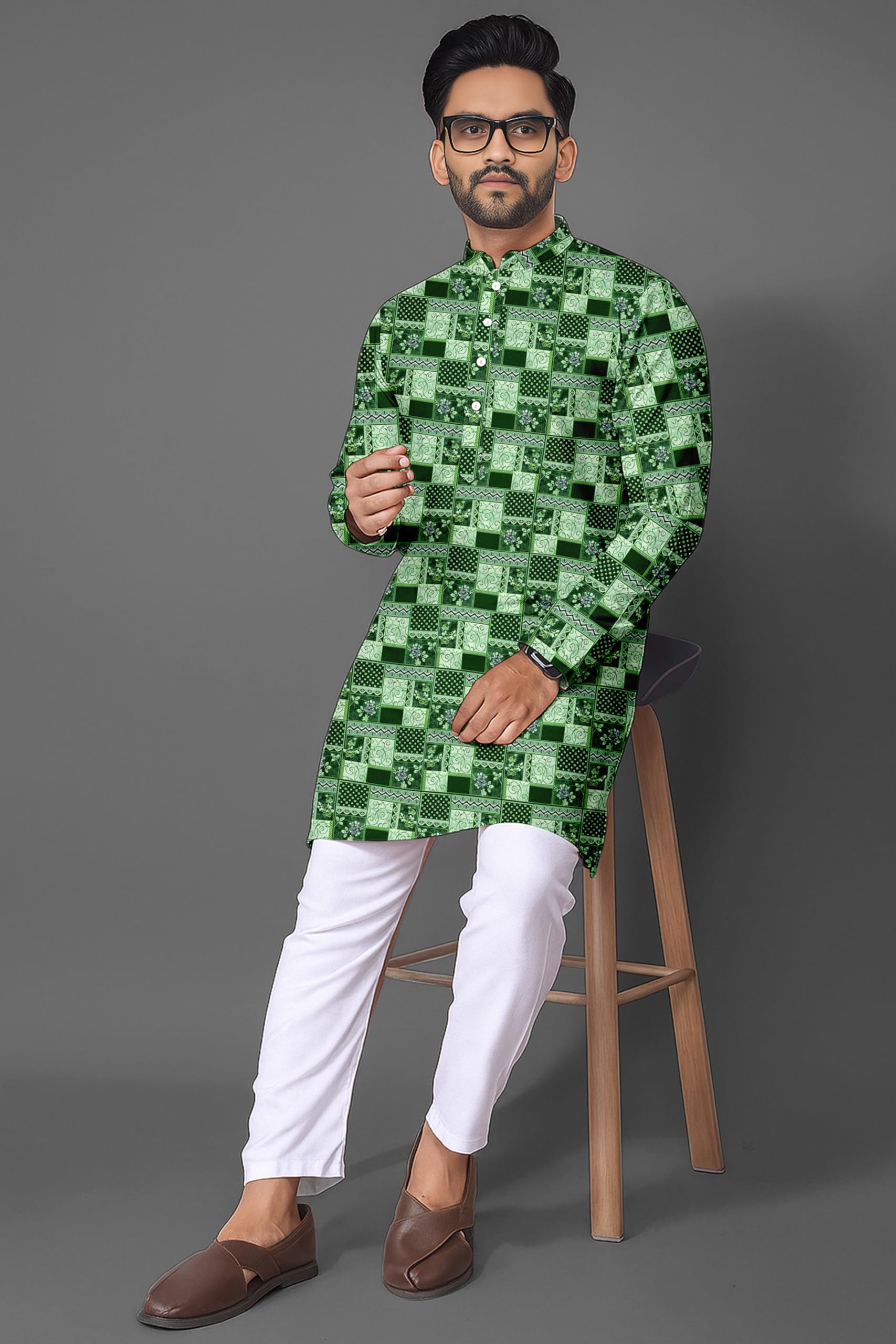 Men’s Stylish Printed Kurta for Festivals & Functions(02-Long Kurta-White_M_BZ)-image-0