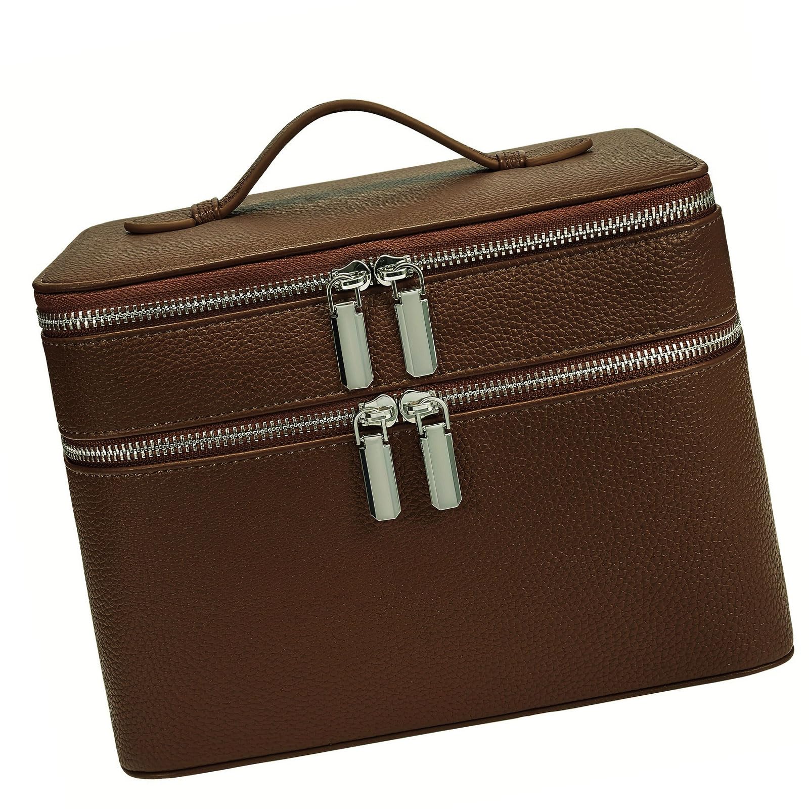 Doppelschichtige Kosmetiktasche mit großer Kapazität, PU Leder, wasserdicht, leicht, ideal für Reisen und den täglichen Gebrauch, Make up Planer für den täglichen Gebrauch