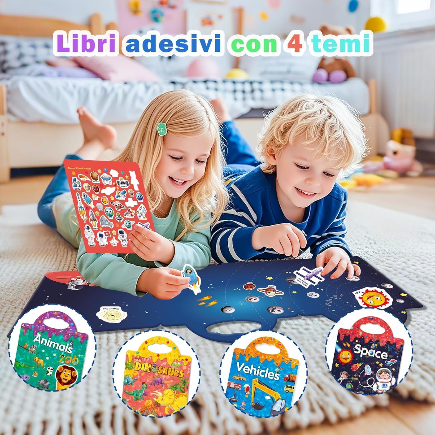 GUYUCOM Confezione da 4 libri adesivi riutilizzabili, giocattoli per bambini dai 2 ai 3 ai 4 anni per bambini, ragazzi e ragazze, giocattoli educativi, regali di compleanno