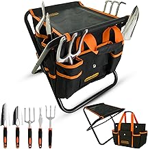 GardenHOME 7 Piece Garden Kit - Sturdy Folding Stool - Gardening Tools Gift for Women, Men, Children, Detachable Bag