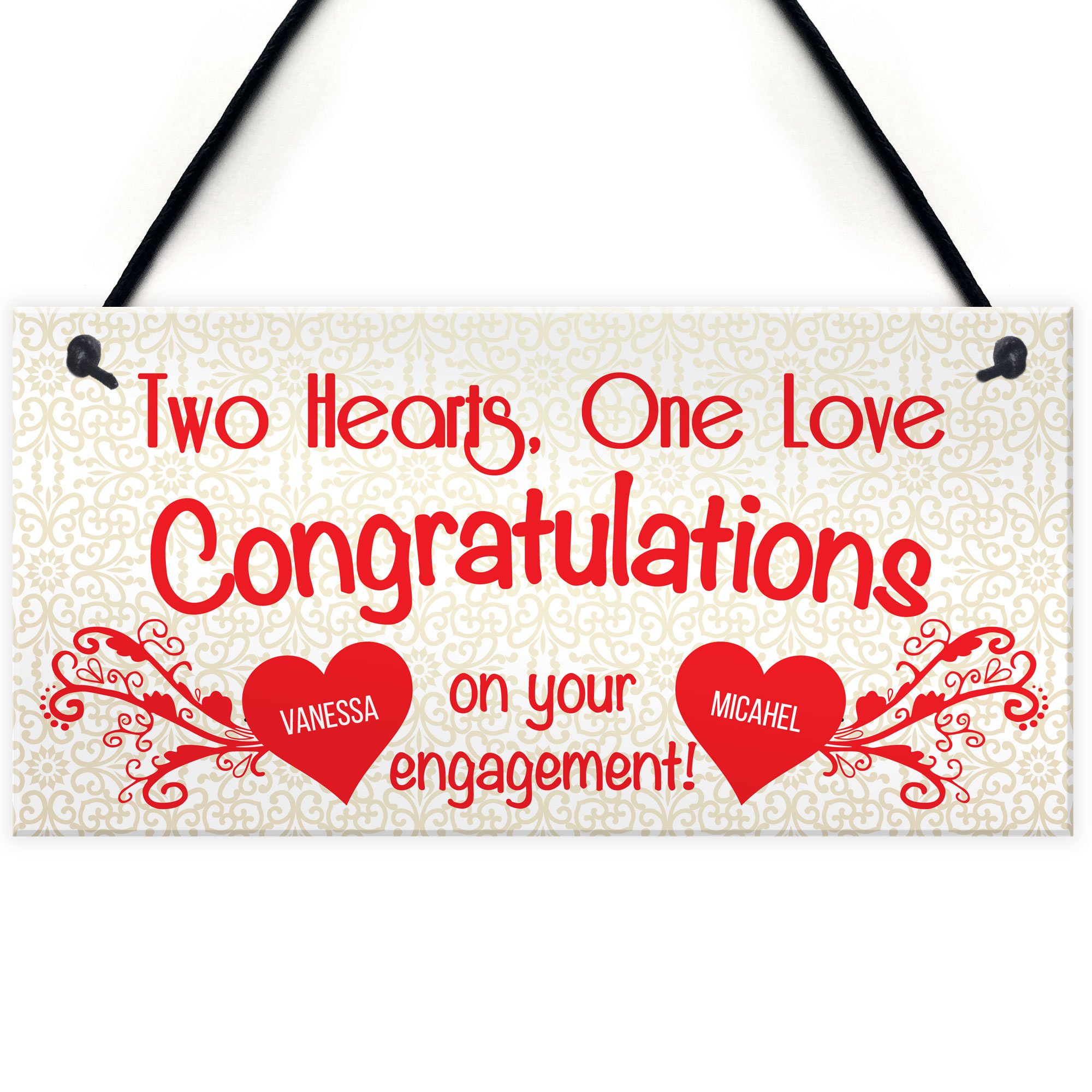Red Ocean Personalised Congratulations Engagement Wedding Gift Hanging Plaque Couples Sign