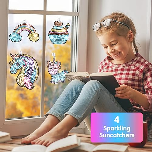 Miniatura 5 de Kit de pintura de gemas para niños, 24 piezas de calcomanías de pintura de bricolaje, 4 atrapasoles y herramientas de pintura de bricolaje para