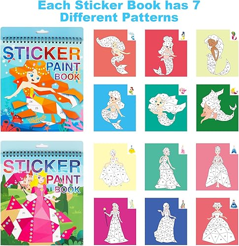 Miniatura 2 de Pegatina por números libros para niños de 4 a 8 años Princesa, sirena, caballos, calcomanía de vehículo, pintura, rompecabezas, actividades, libro,