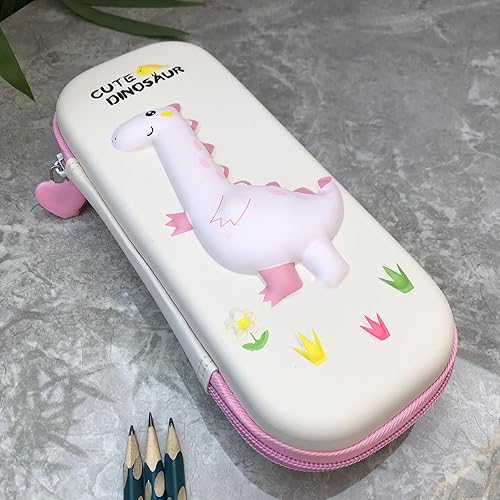Miniatura 2 de Estuche para lápices 3D para niños, resistente al agua, con compartimentos, estuche para bolígrafos (dinosaurio rosa)
