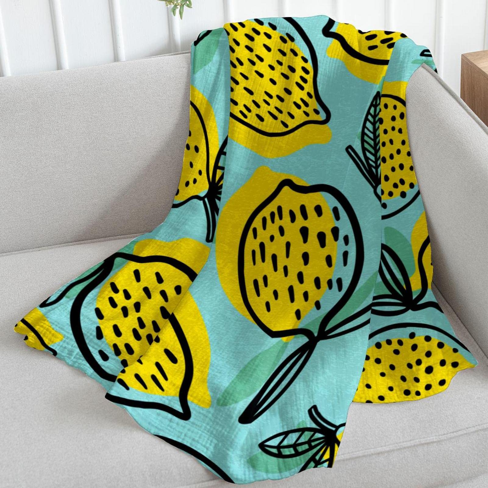 Coperta in pile verde limone, per divano, letto o divano