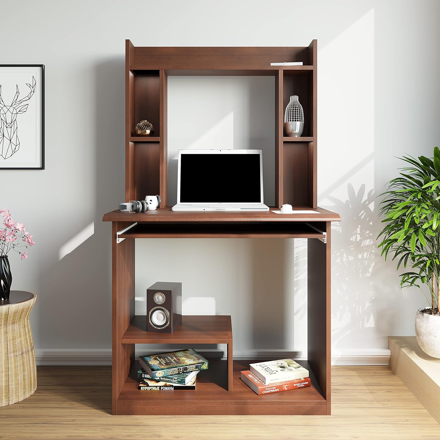 Nilkamal Dion Engineered Wood Computer Table Study Desk with Keyboard Tray and 7 Shelves