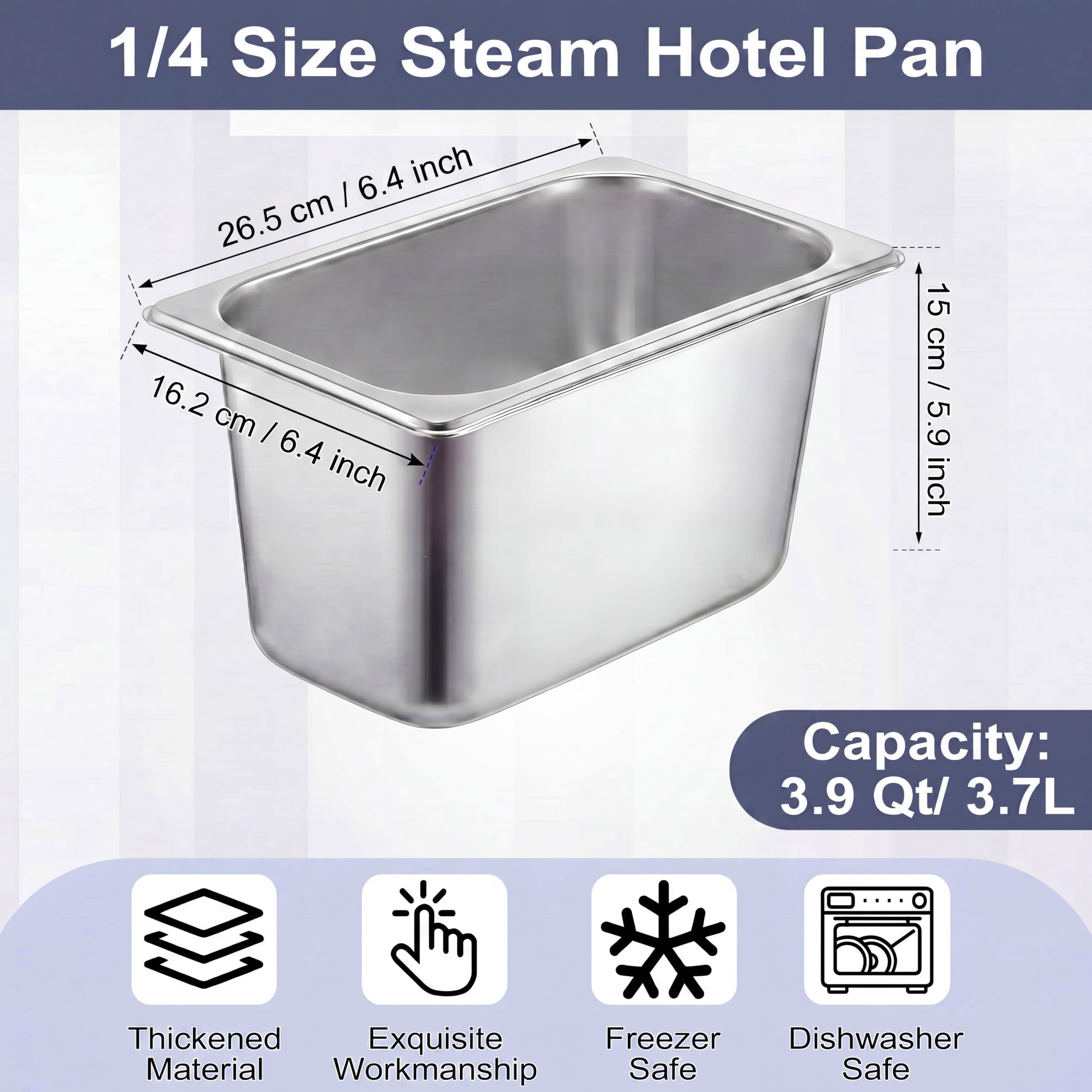 Thenshop Confezione da 10 padelle per hotel, in acciaio inox, impilabili, per catering, catering, cottura a vapore, per hotel, ristoranti, buffet, feste (26 x 16 x 15 cm)