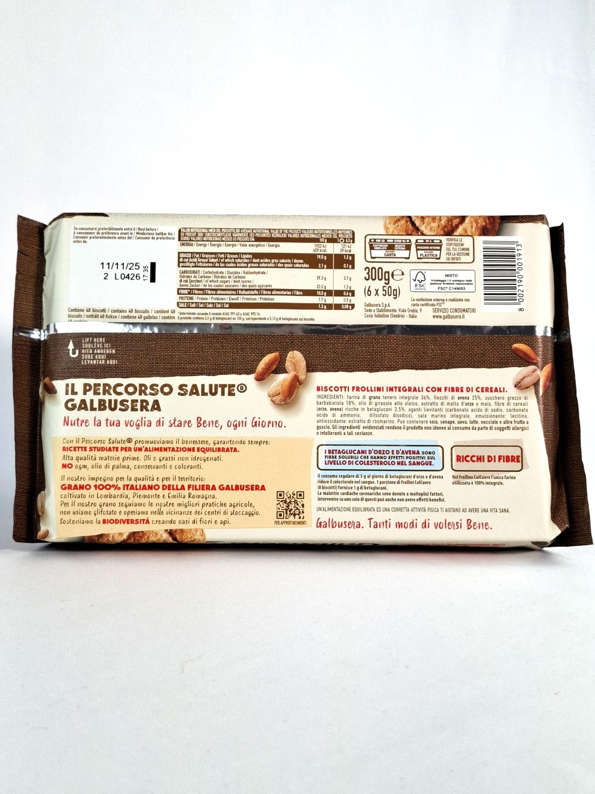 Galbusera Col Cuore, Galletas de Mantequilla 100% Integrales, Ricas en Fibra, 9x300 g