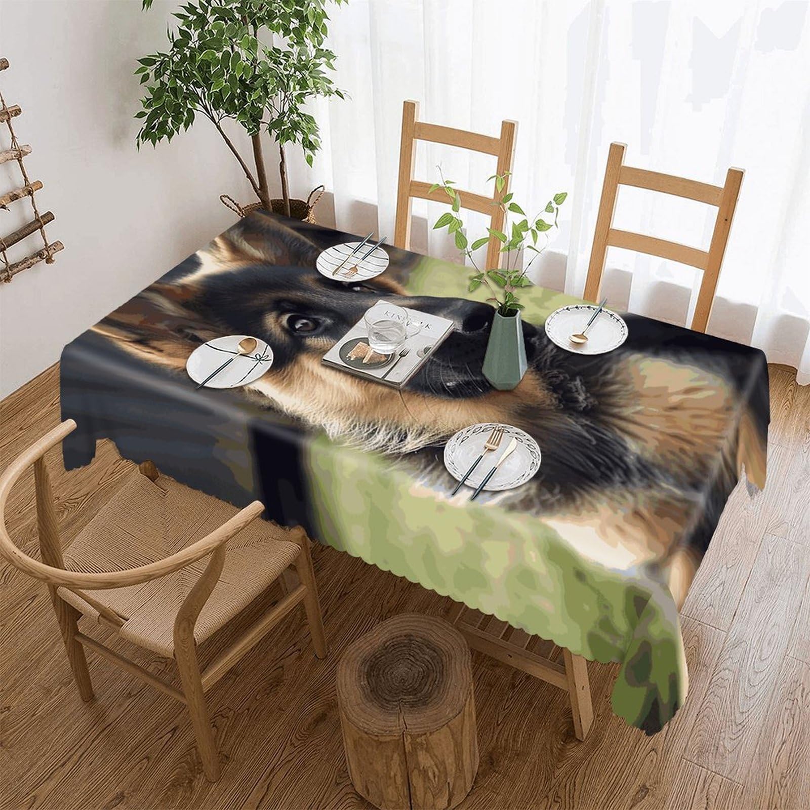 MUSM Rectangular German Shepherd Puppy Tablecloths Waterproof Heavy Duty Polyester Table Cloth Wrinkle Resistant Anti-Shrink Soft Tables Cover Premium Decorative Fabric Tablecover