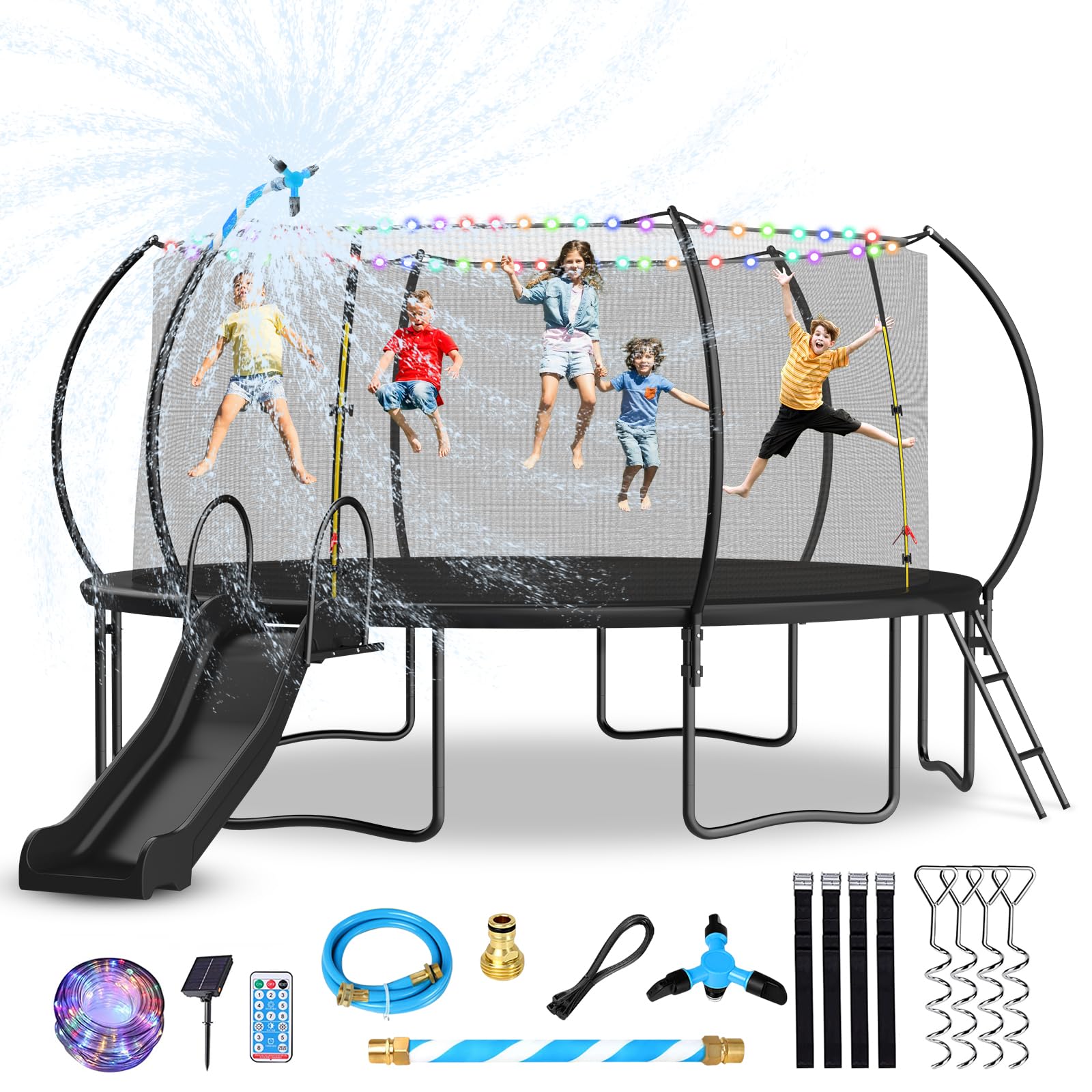 Lyromix 14 Trampoline with Slide for Kids and Adults, Outdoor Trampolines with Enclosure and Ladder, Large Recreational Trampoline, Capacity for 5-7 Kids and Adults (Box 1 of 3 Only)