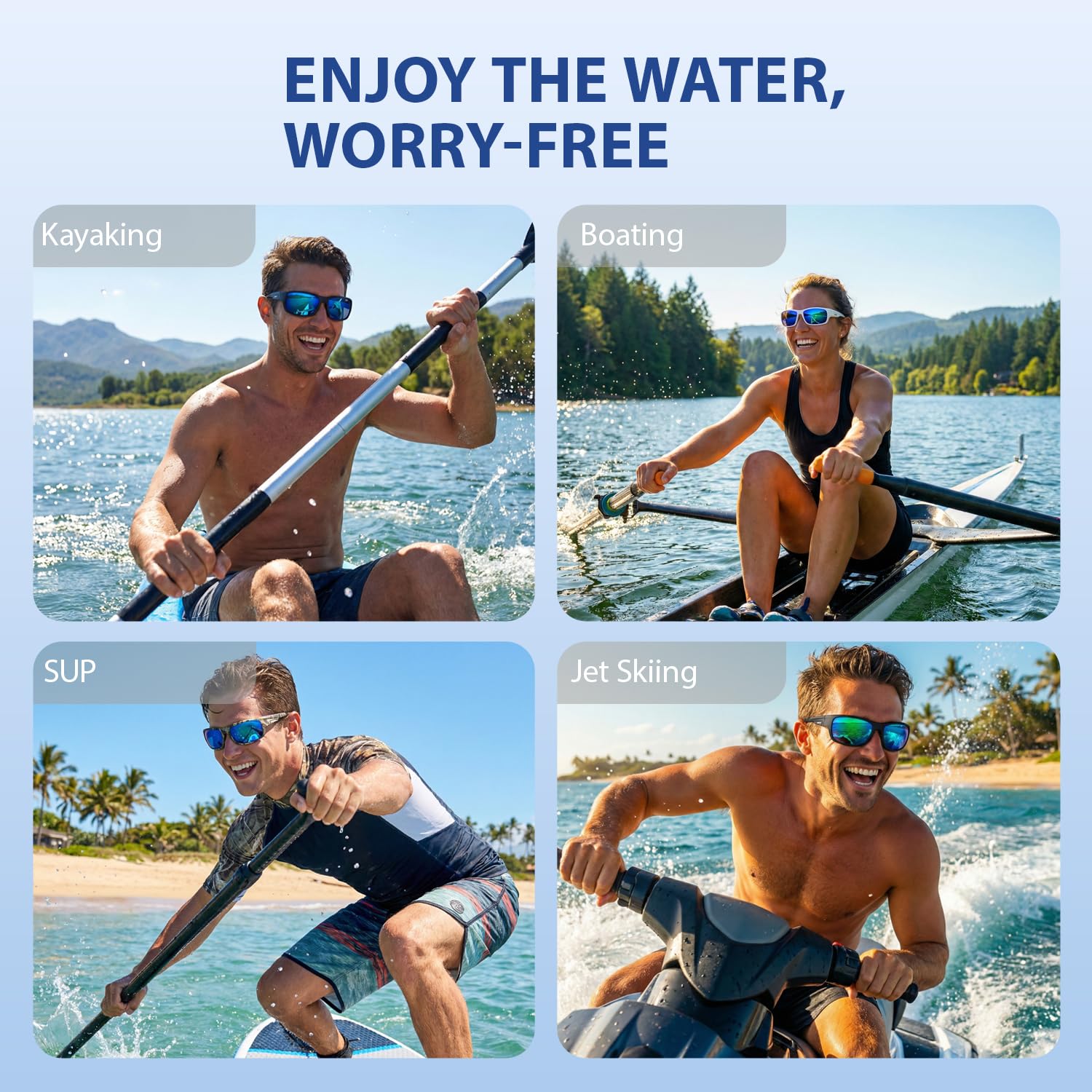 maivnz Gafas de sol polarizadas flotantes para hombres y mujeres, gafas deportivas UV400 insumergibles para kayak, navegación y surf, Marco negro azul Revo, conventional