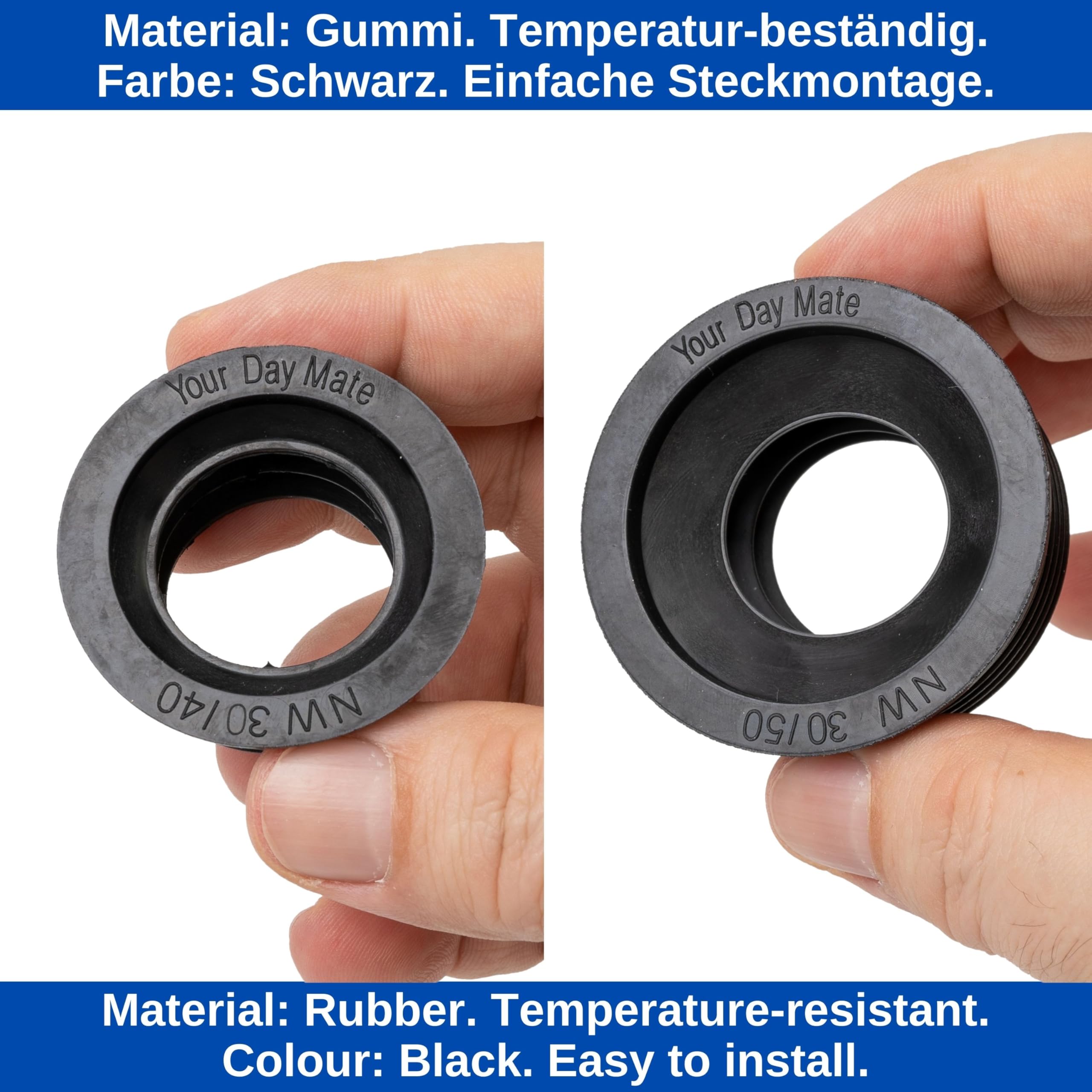 Manicotto Gomma Per Sifone Scarico | Diametro Esterno 40mm, Interno 30mm | Per Lavabo, Lavatrice | Nero - Foto 6