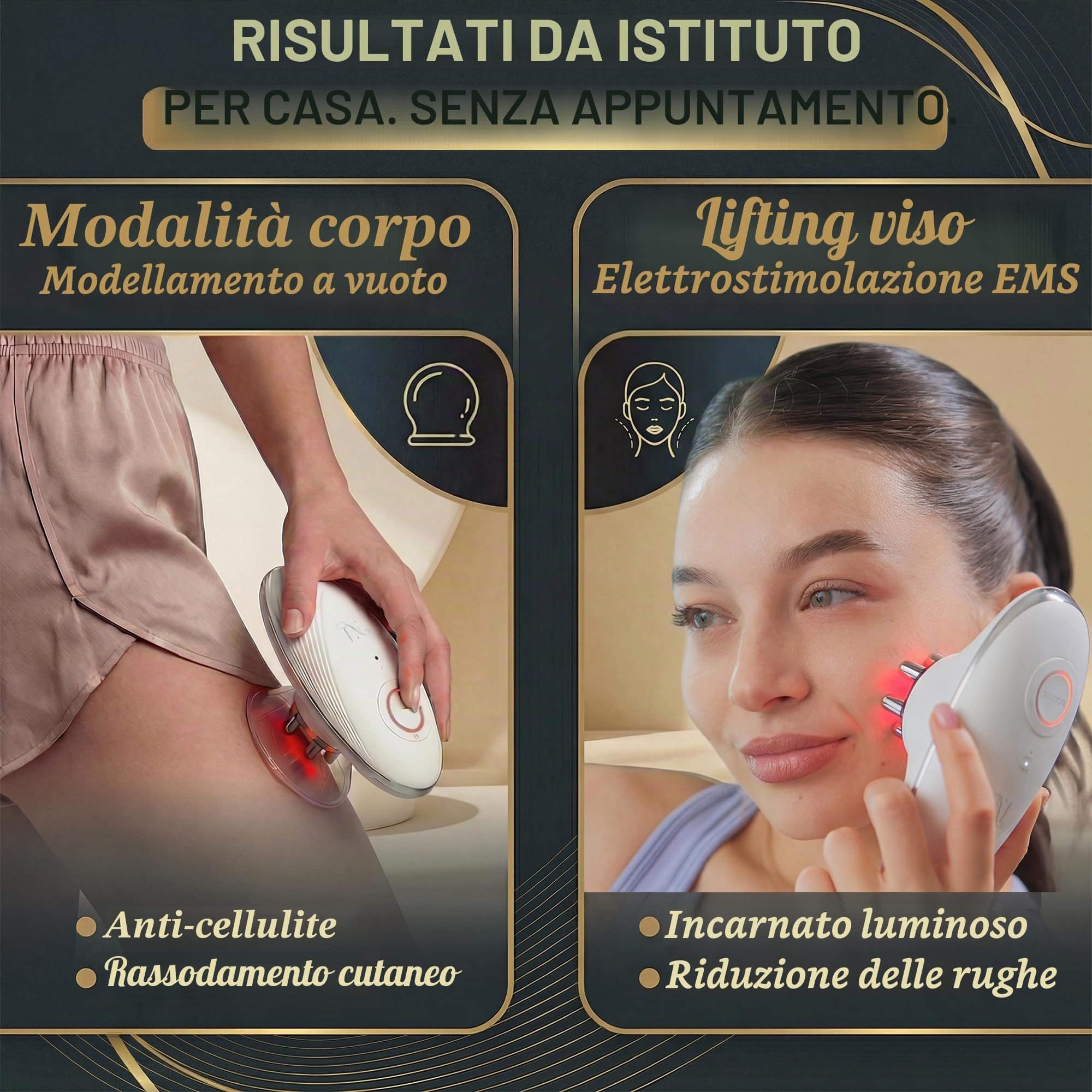 Massaggiatore Anticellulite Elettrico - Corpo e Viso | Massaggio Vacuum, Lifting EMS Viso, Luce Rossa, Linfodrenaggio, Rassodante, Tonificante in 4 settimane