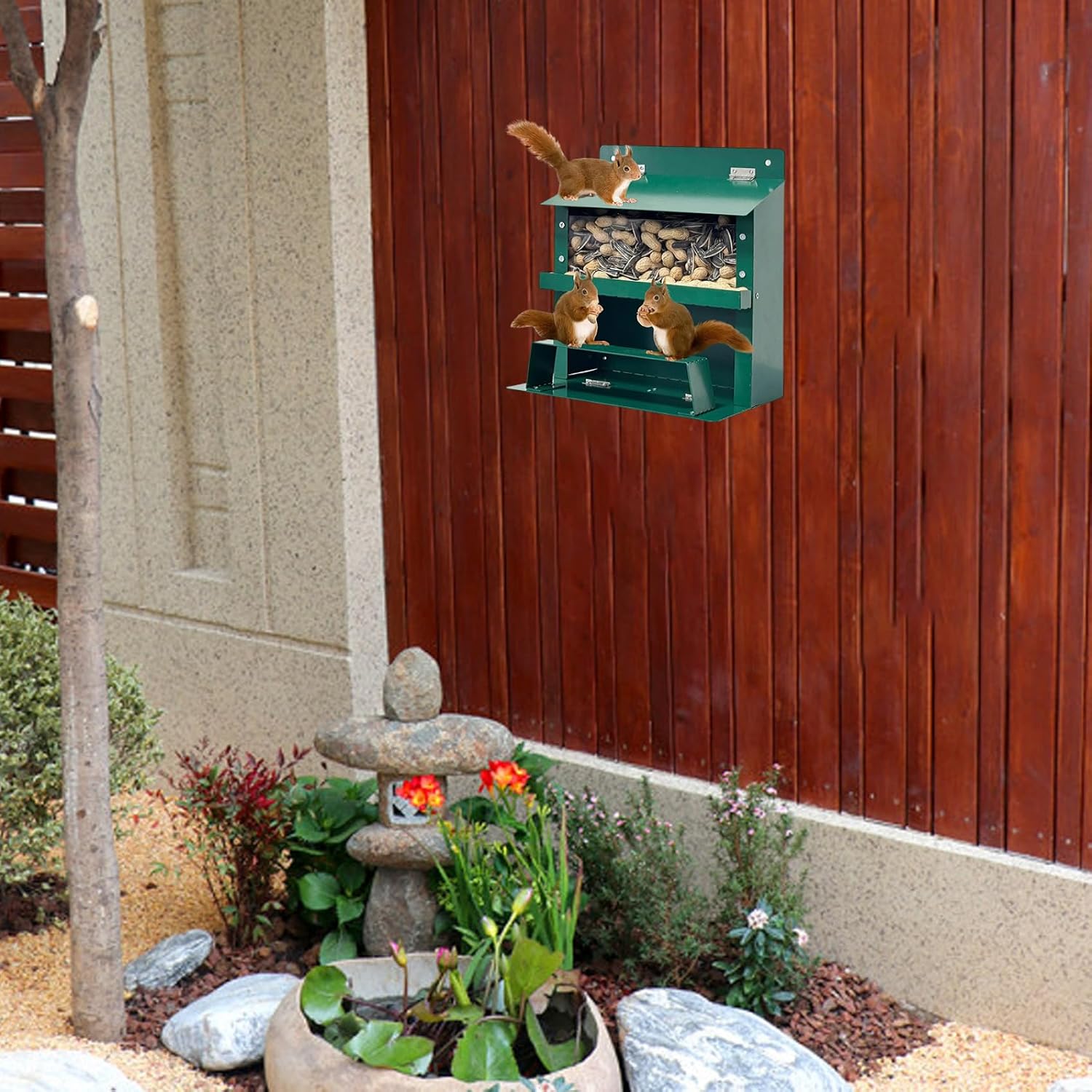 Squirrels Feeder, Heavy Duty Metal Squirrels Feeder with Foldable Stand, Chipmunk Feeding Box for Outside, Stronger Than Wooden Structure, Décor de pelouse