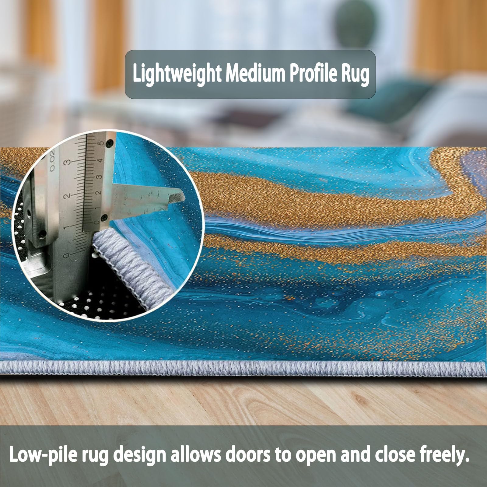 Générique Tapis Rond 100 cm Salon Vagues Océaniques en Marbre Bleu Et Or Lavable en Machine, Tapis Rond Abstrait Doux Descente de Lit Antidérapant pour Salle à Manger Bureau de Cuisine